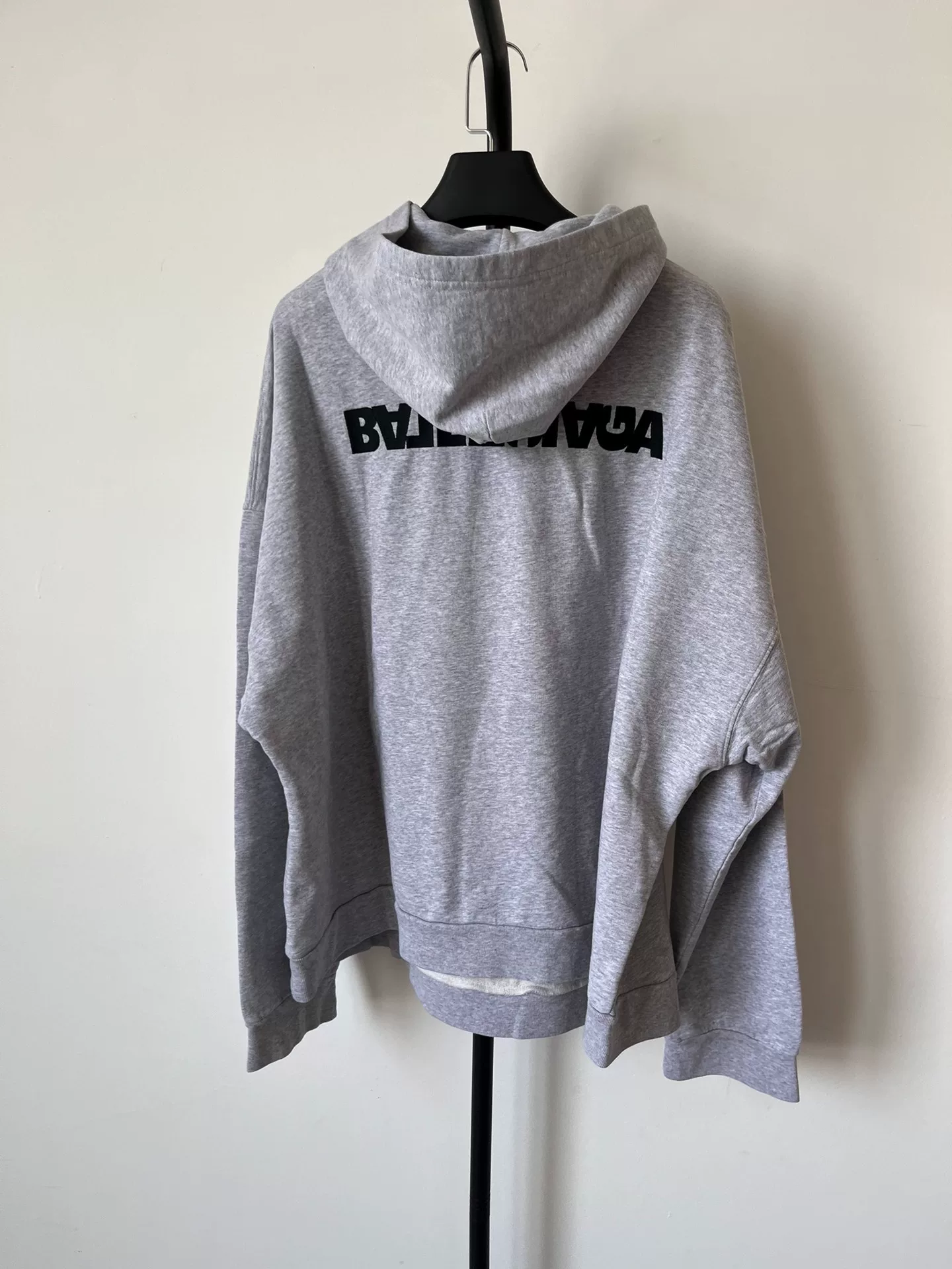 Balenciaga Gray Inverted Logo Hoodie — front