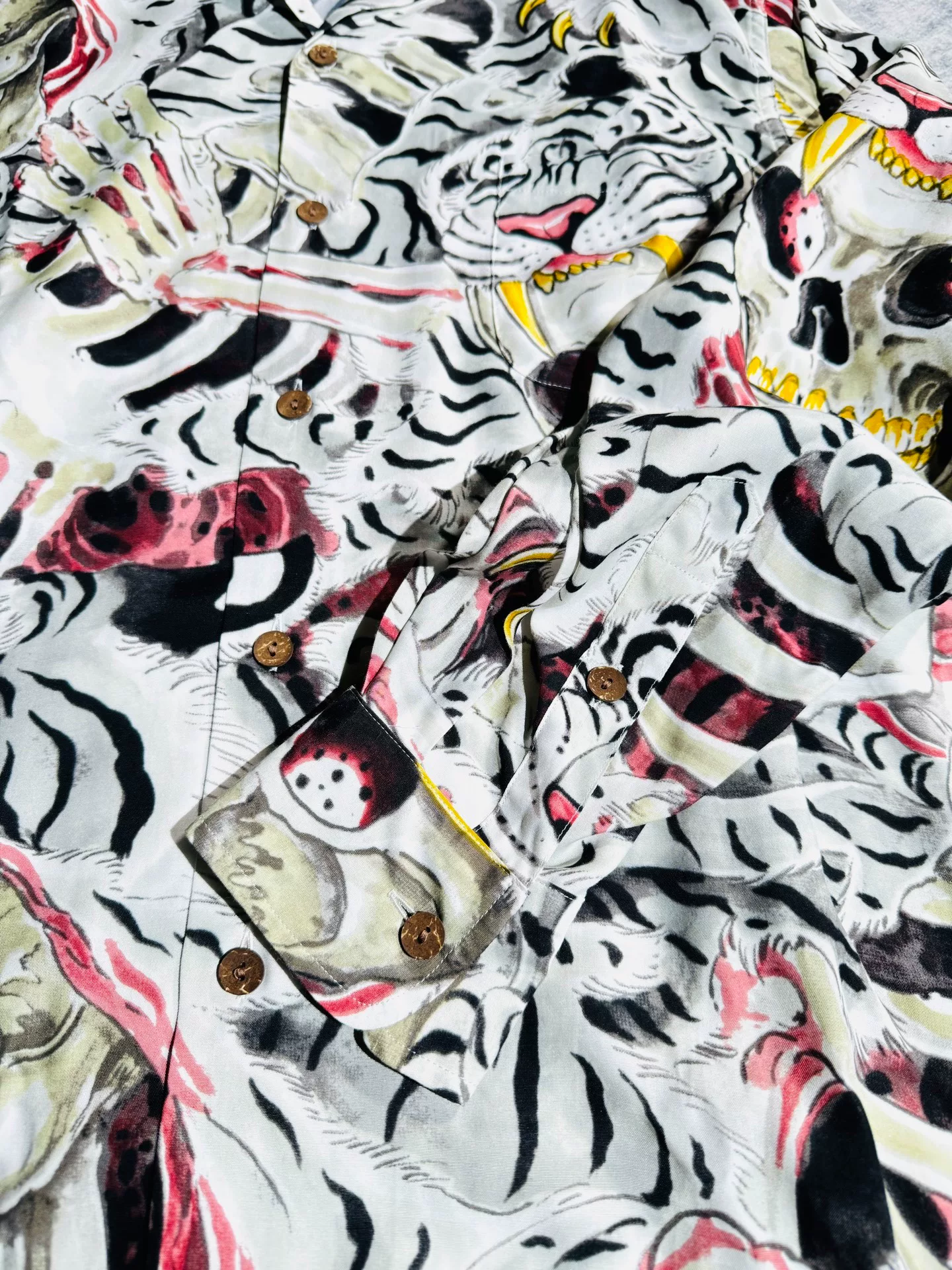 Wacko Maria Tim Lehi Hawaiian Skull Dragon Shirt — detail