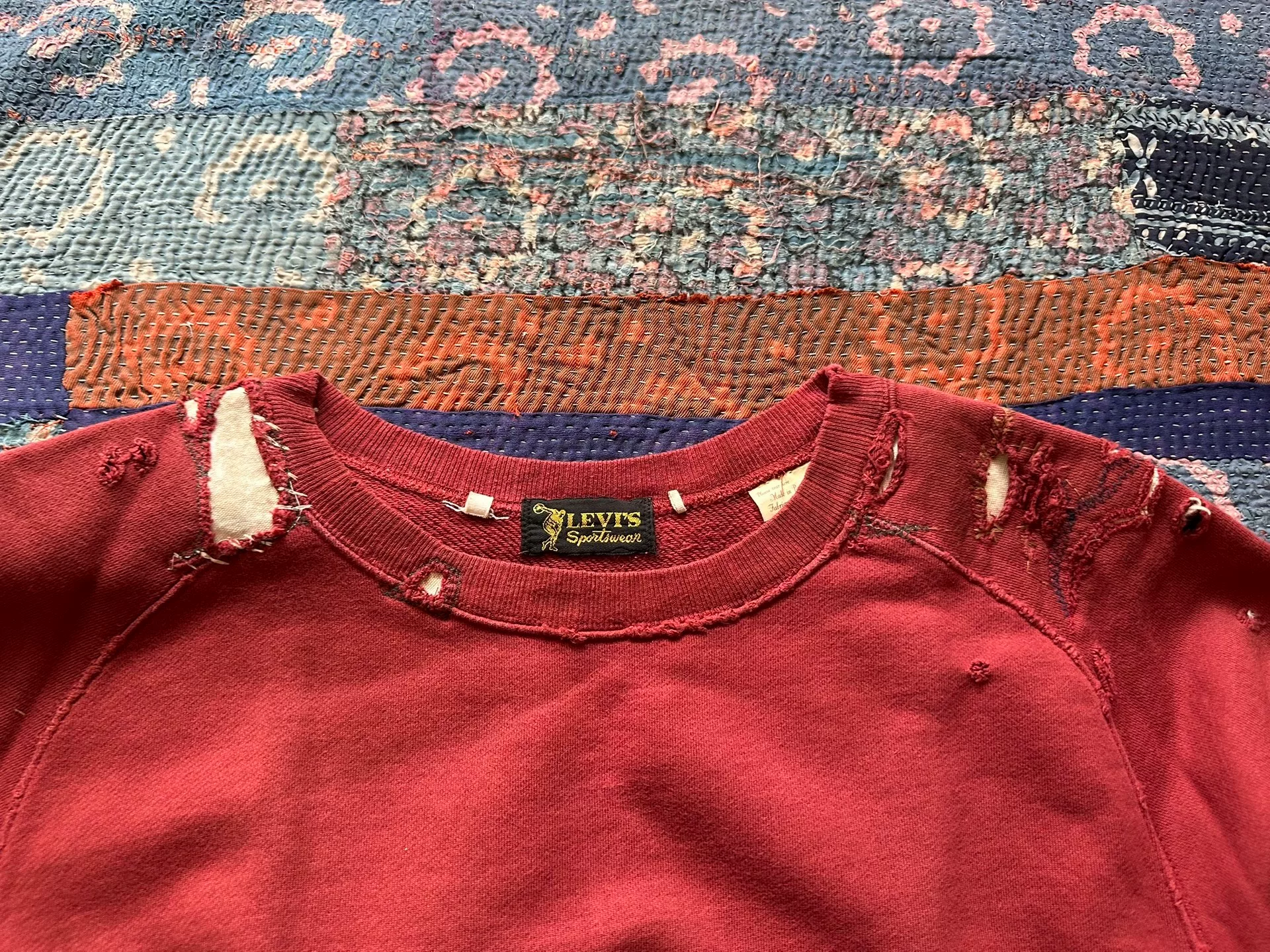 Levi's LVC Red Distressed Crewneck Sweatshirt — detail