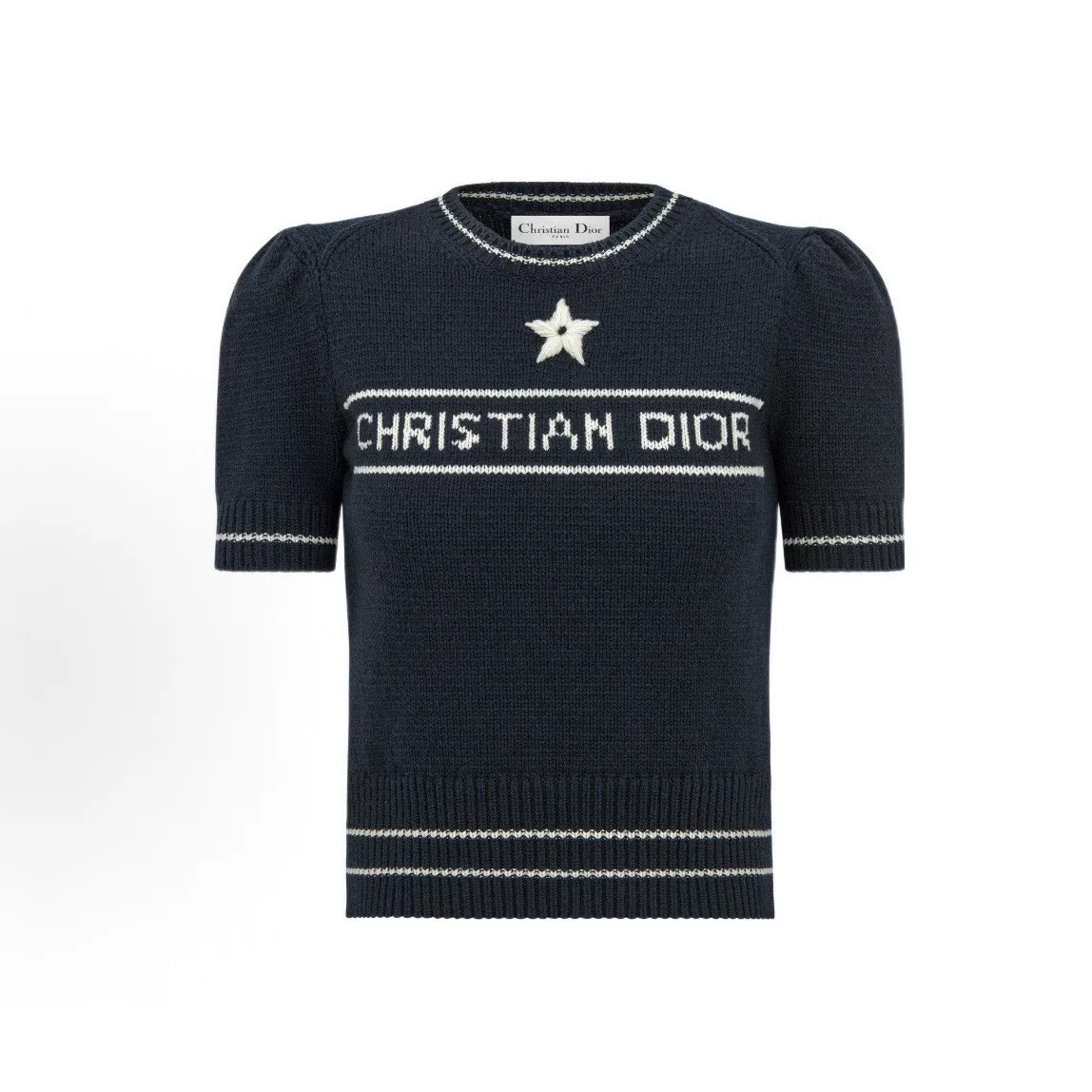 Dior Star Lettering Knit Short-Sleeve Top