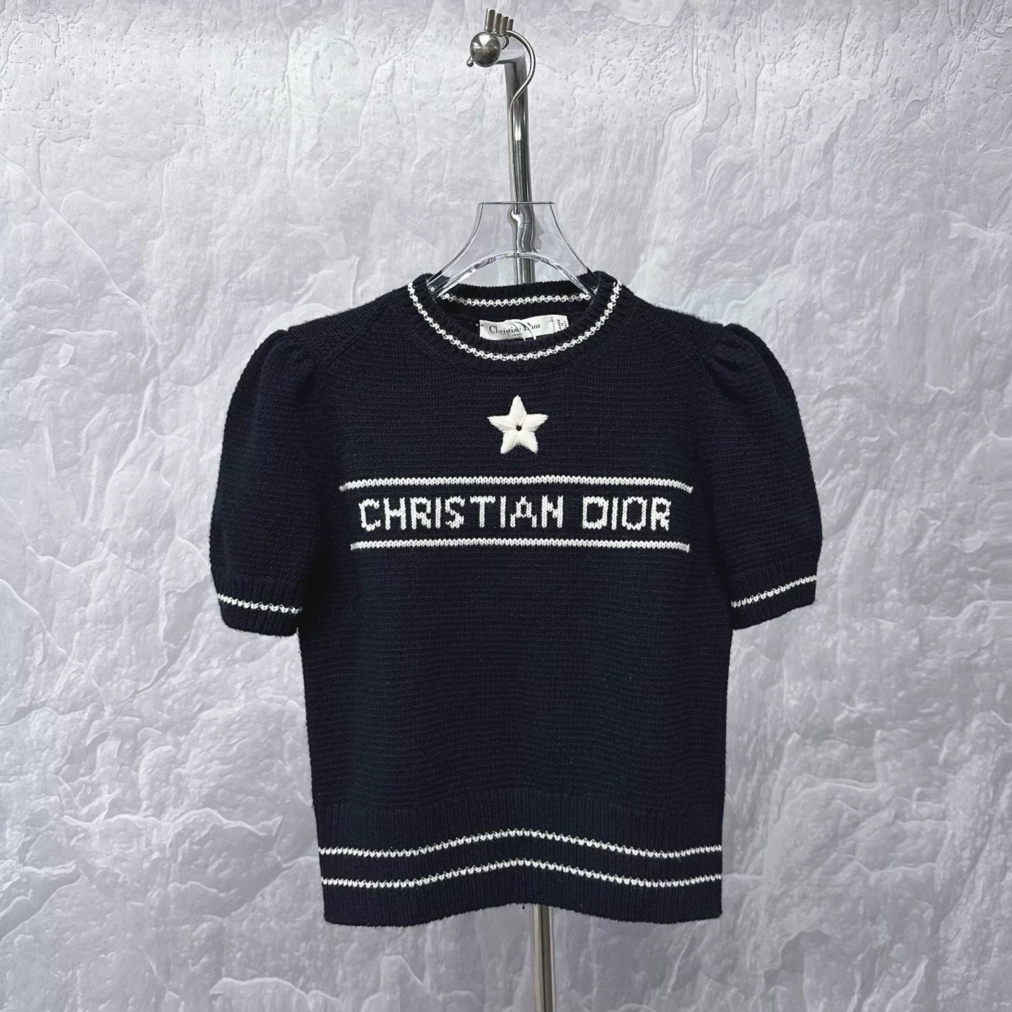Dior Star Lettering Knit Short-Sleeve Top — back