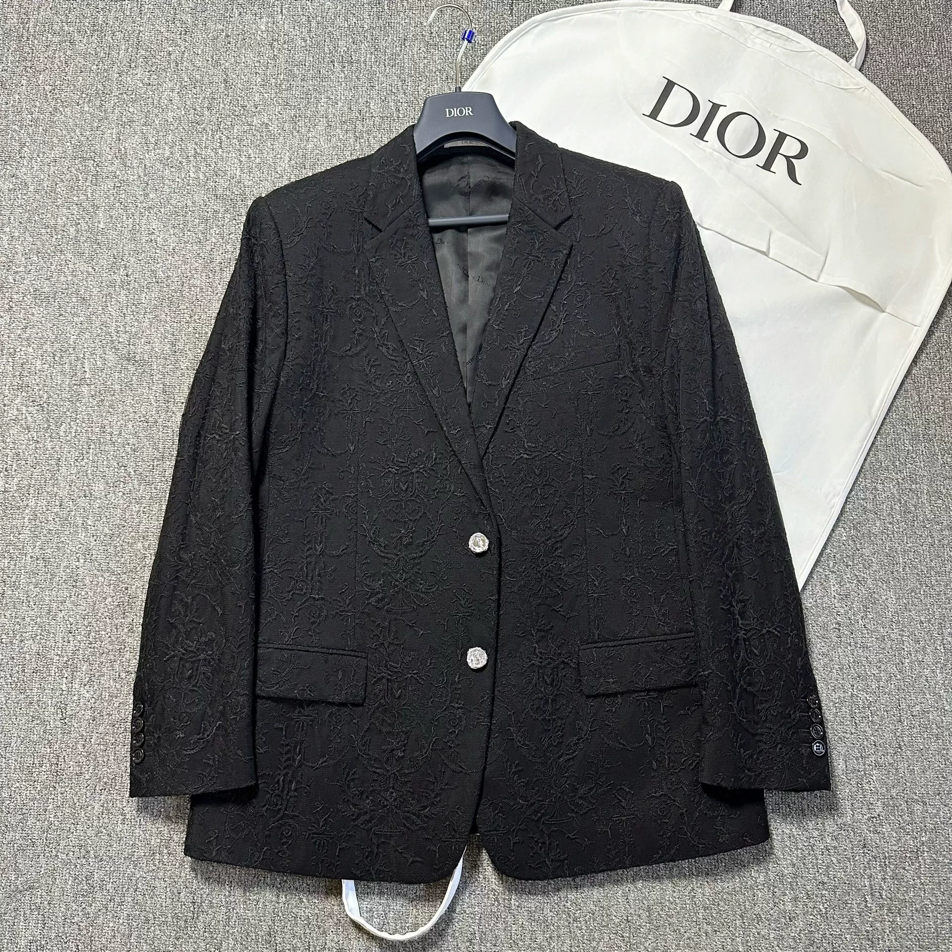 Dior Black Embossed Floral Embroidery Suit