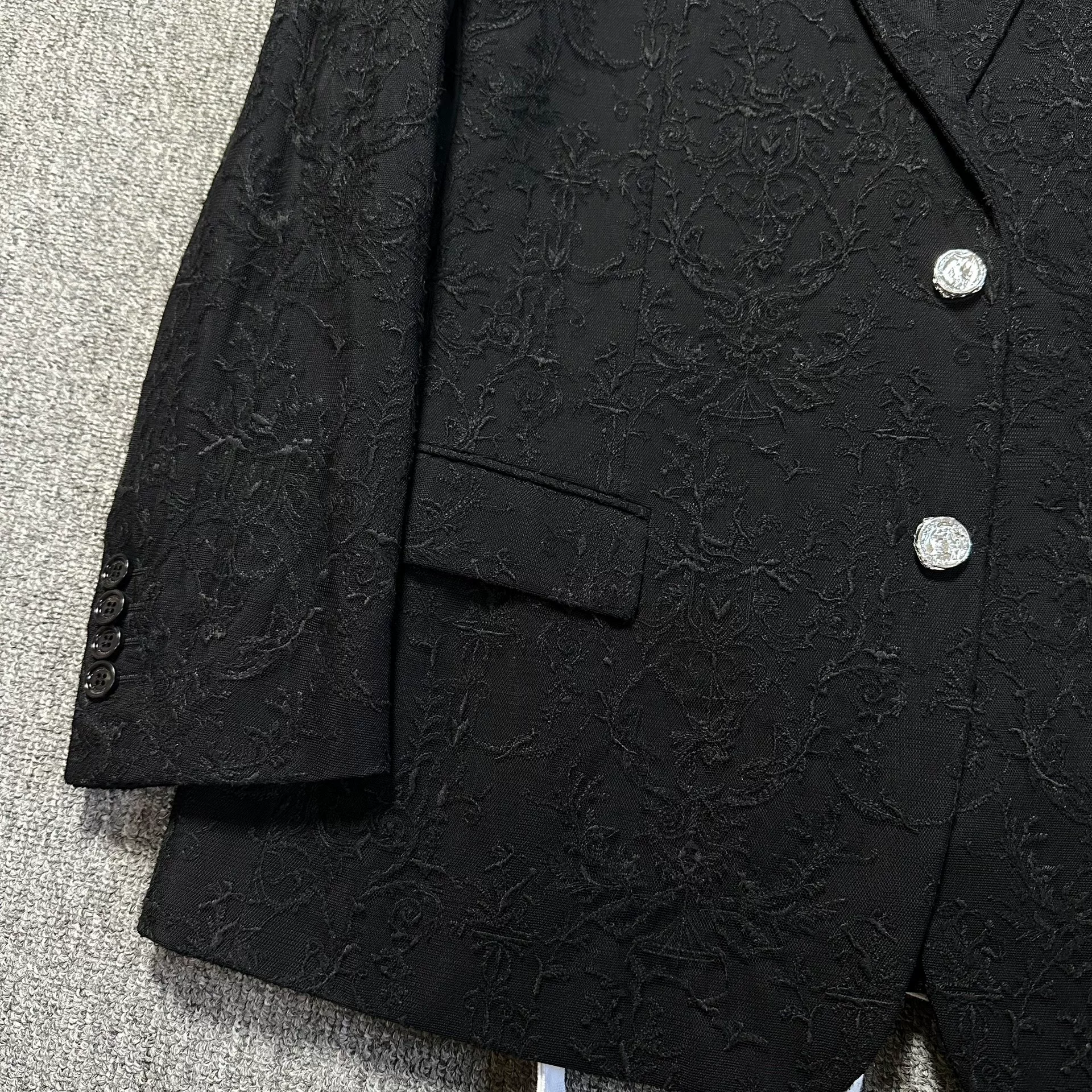 Dior Black Embossed Floral Embroidery Suit — front