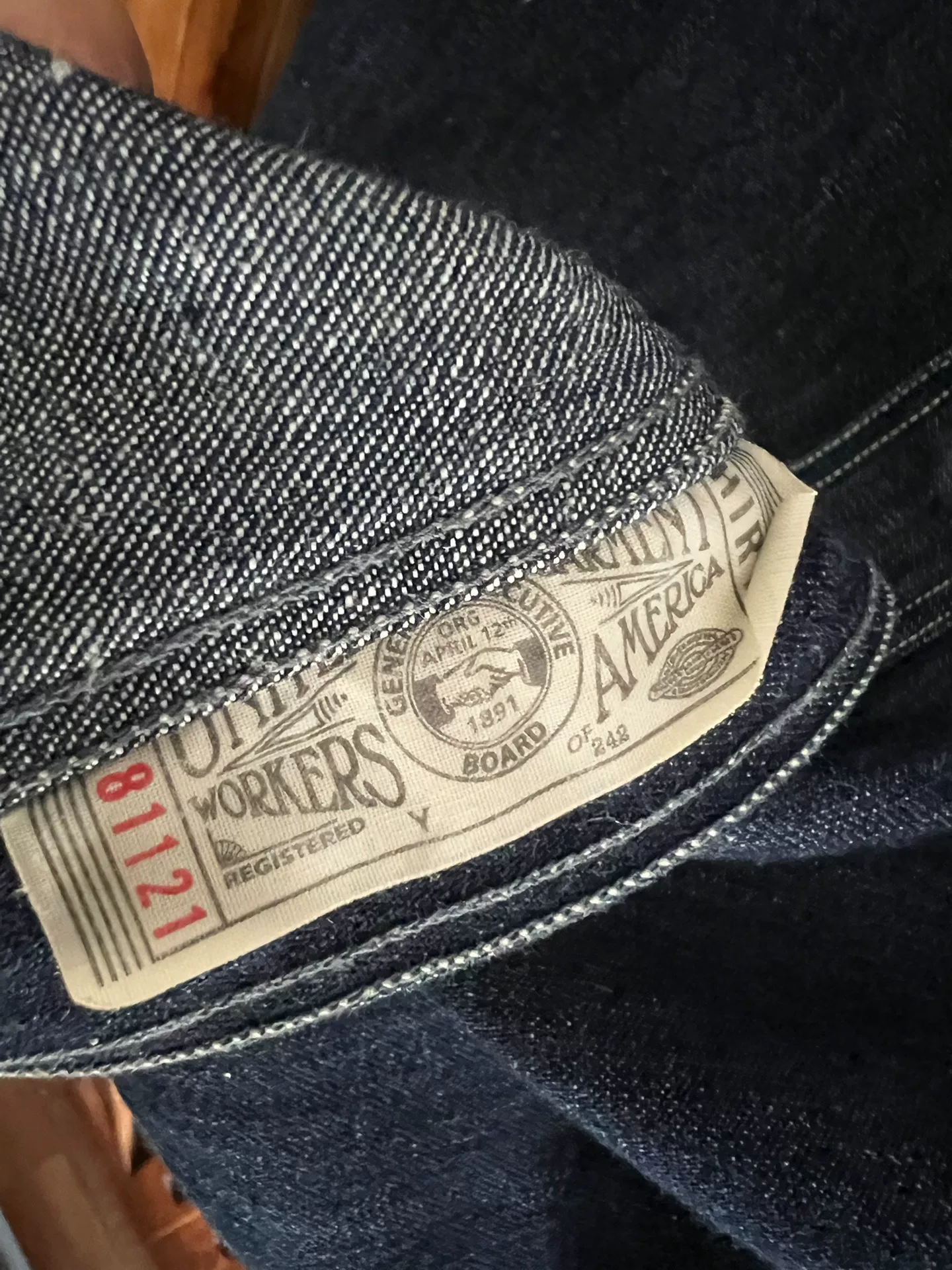 Freewheelers Denim Short Sleeve Work Shirt — label