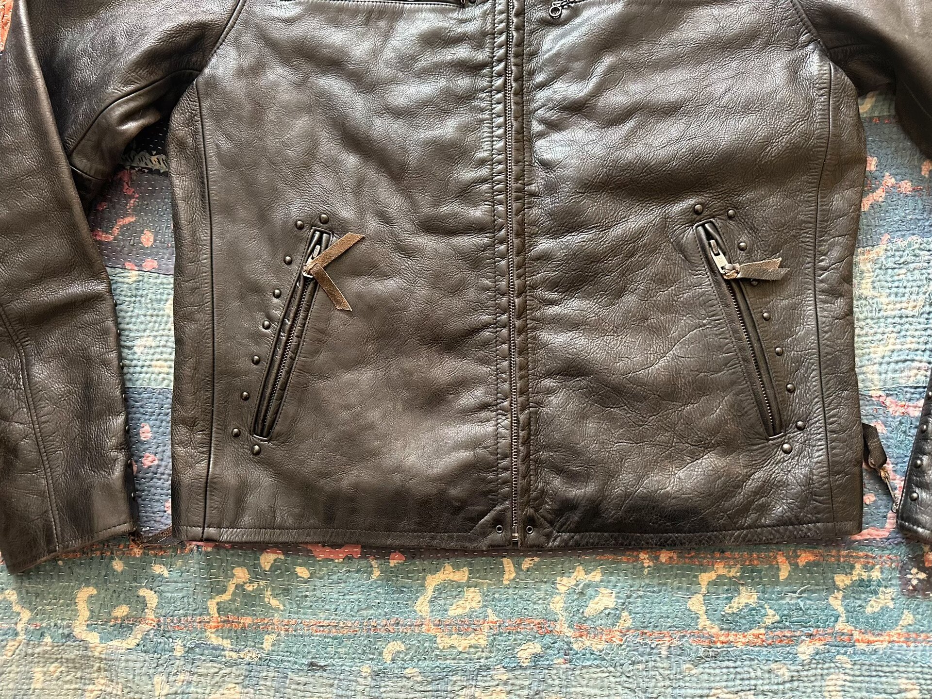 Polo Ralph Lauren Distressed Rivet Biker Jacket — detail