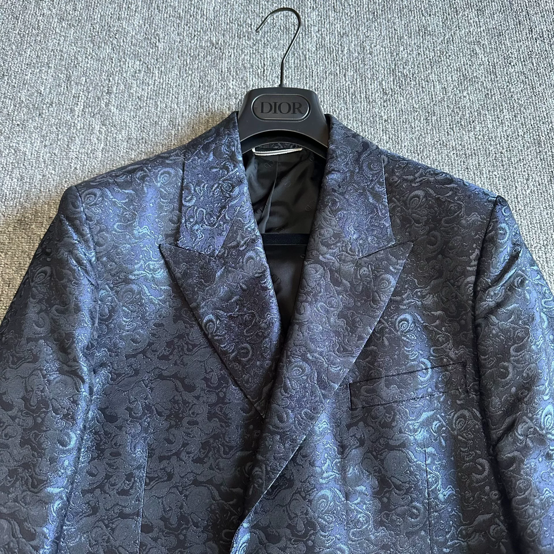 Dior Dark Blue Embossed Floral Suit — back