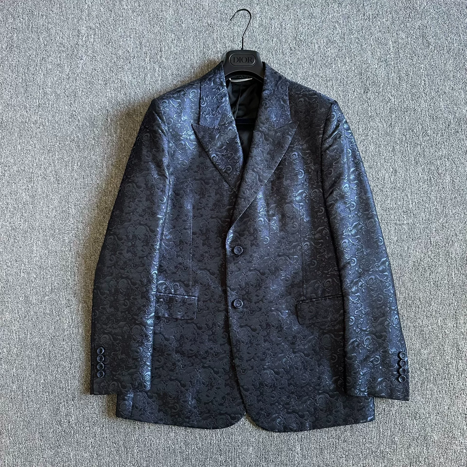 Dior Dark Blue Embossed Floral Suit — front