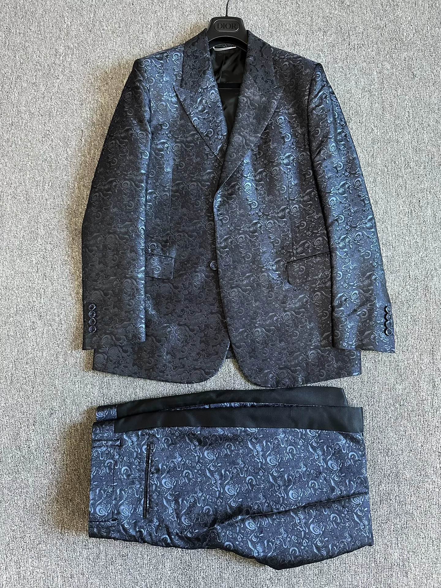 Dior Dark Blue Embossed Floral Suit