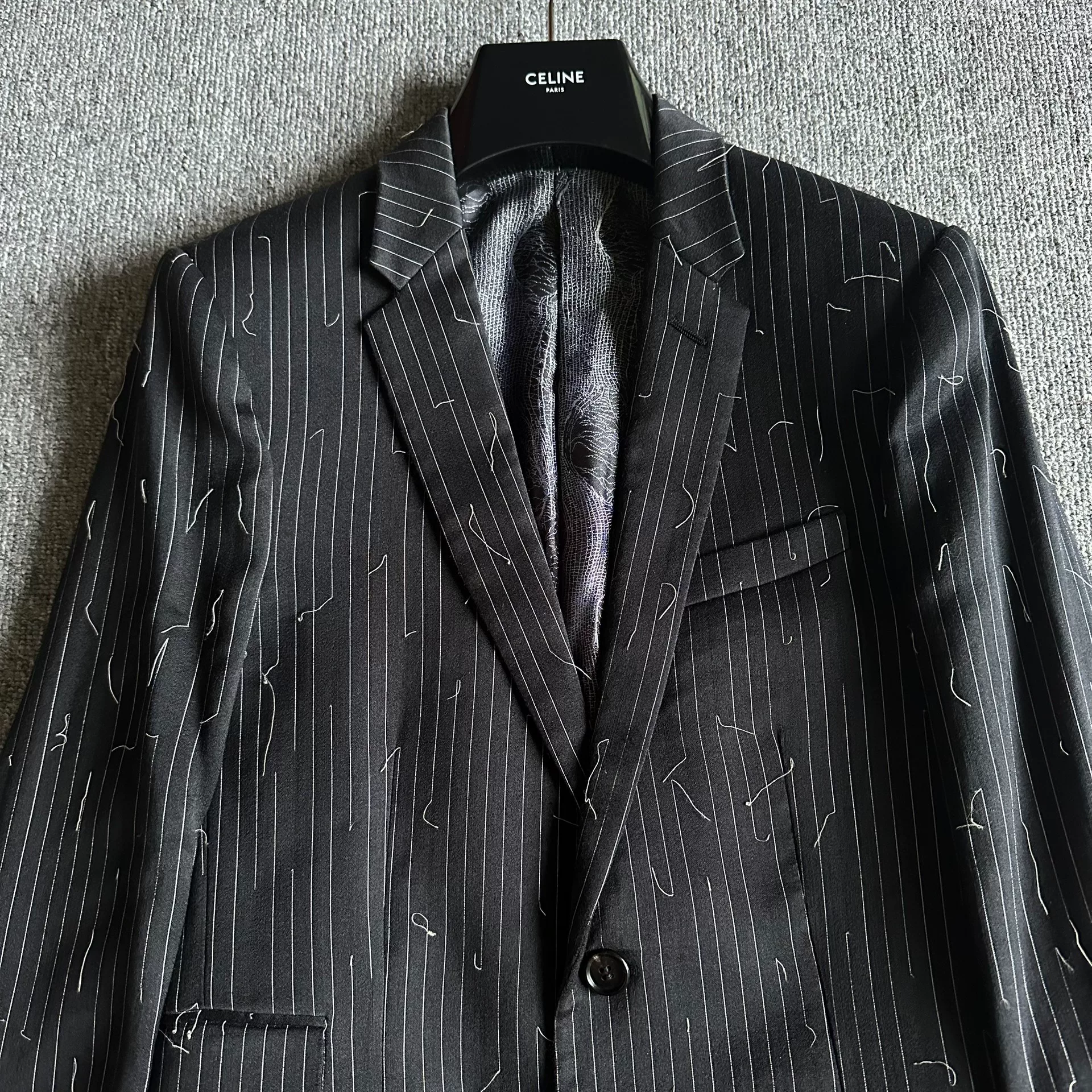 Dior Homme Black Pinstripe Wool Blazer — detail