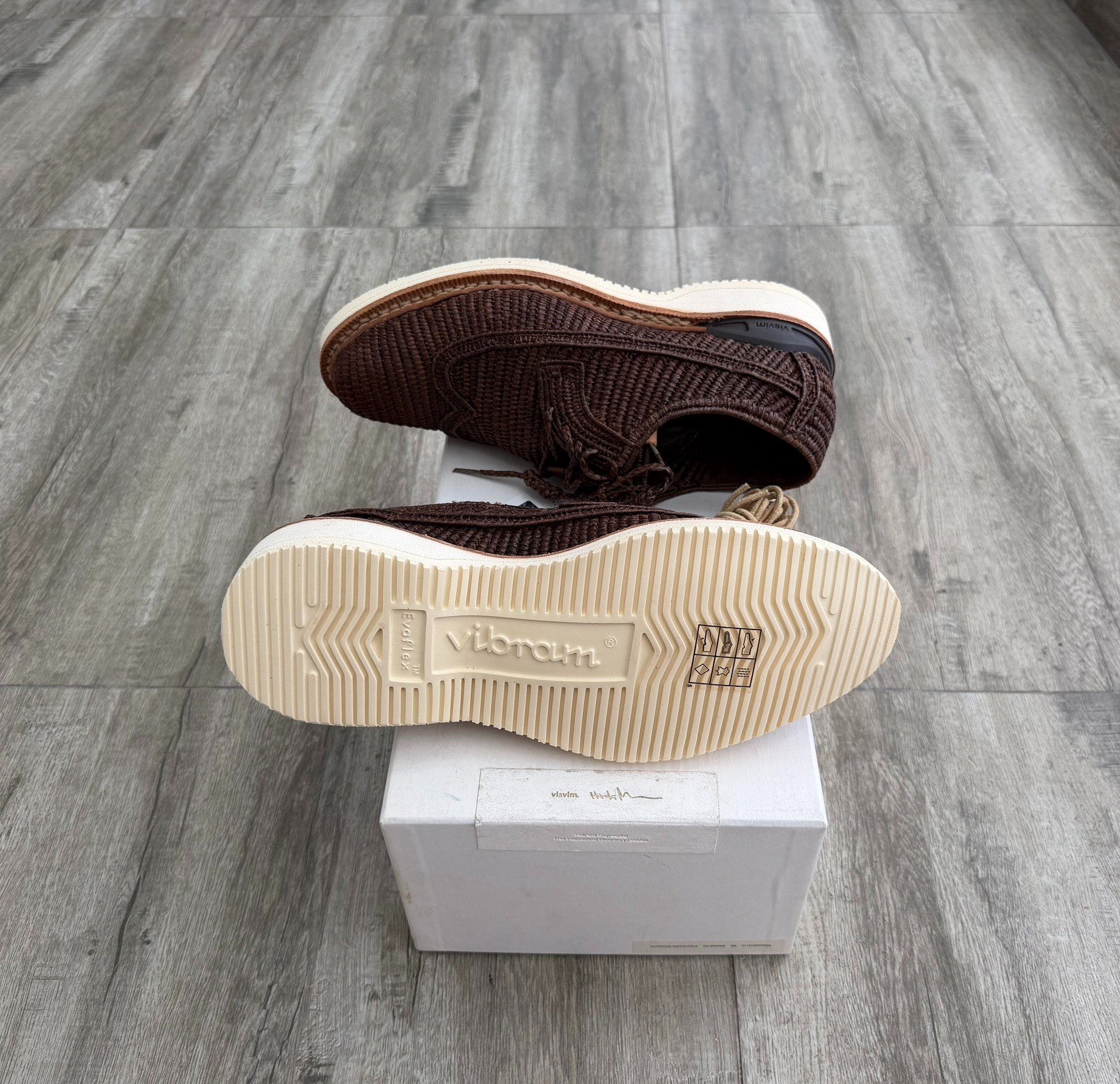 Visvim Patrician Raffia-Folk Low-Top — label