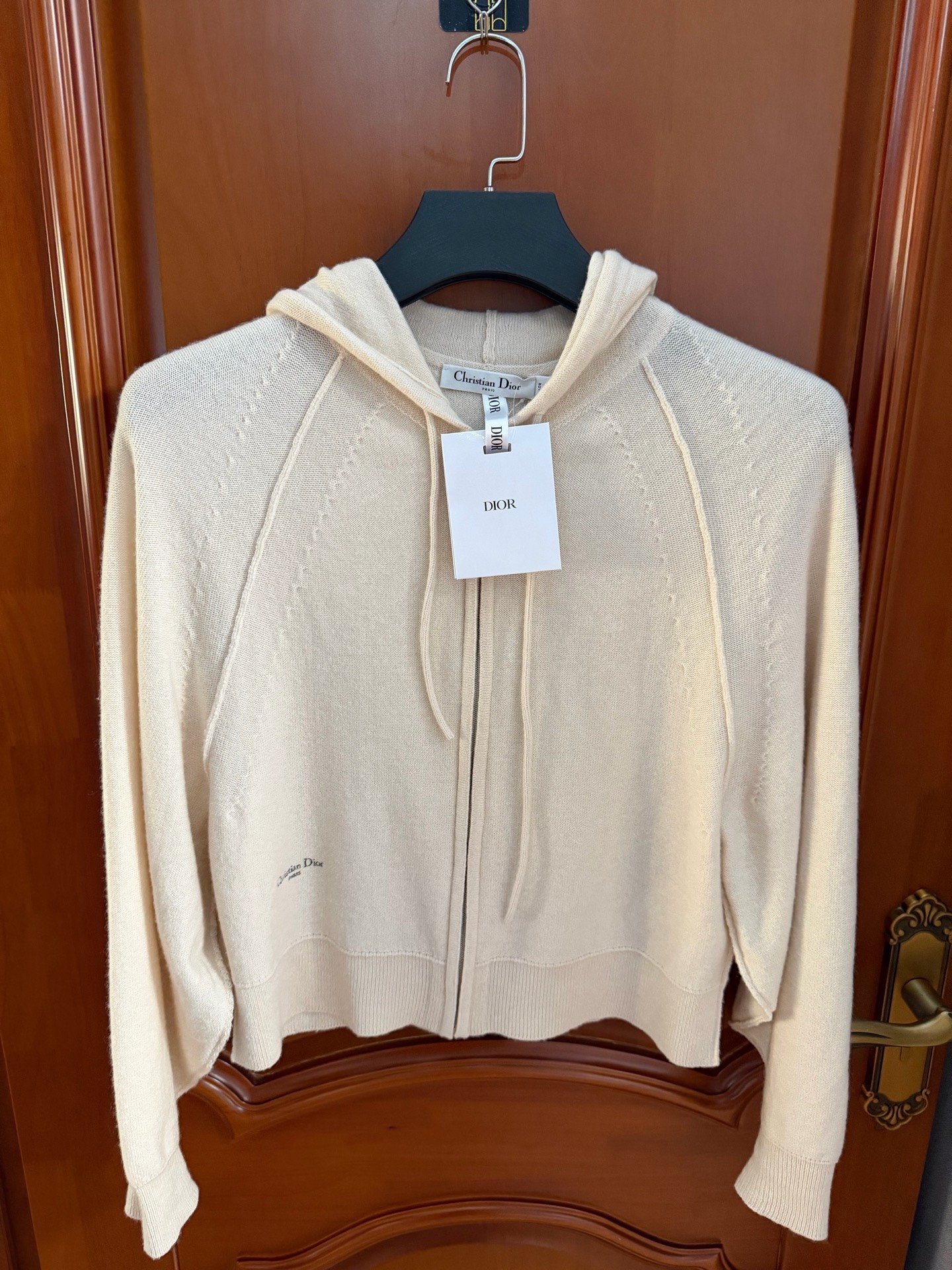 Dior New Off-White Hooded Cashmere Zip Jacket