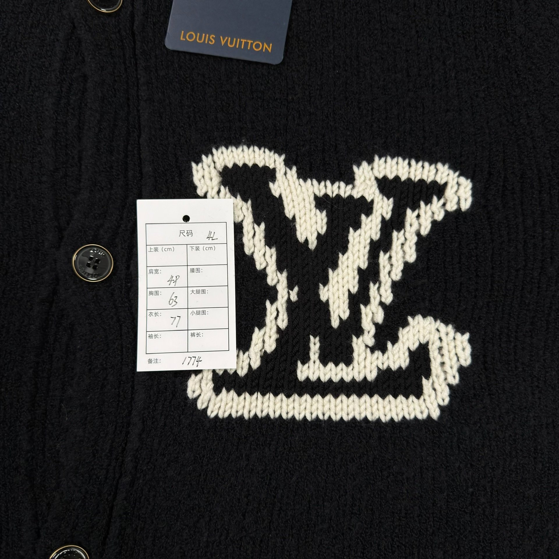 Louis Vuitton Black Chest Logo Cardigan — label