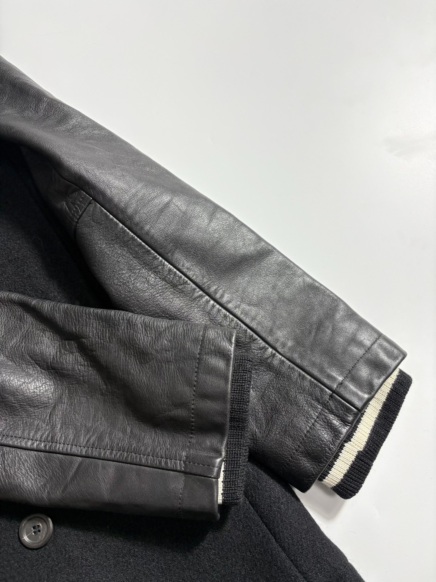 PHIGVEL Black Leather Sleeve Jacket — back