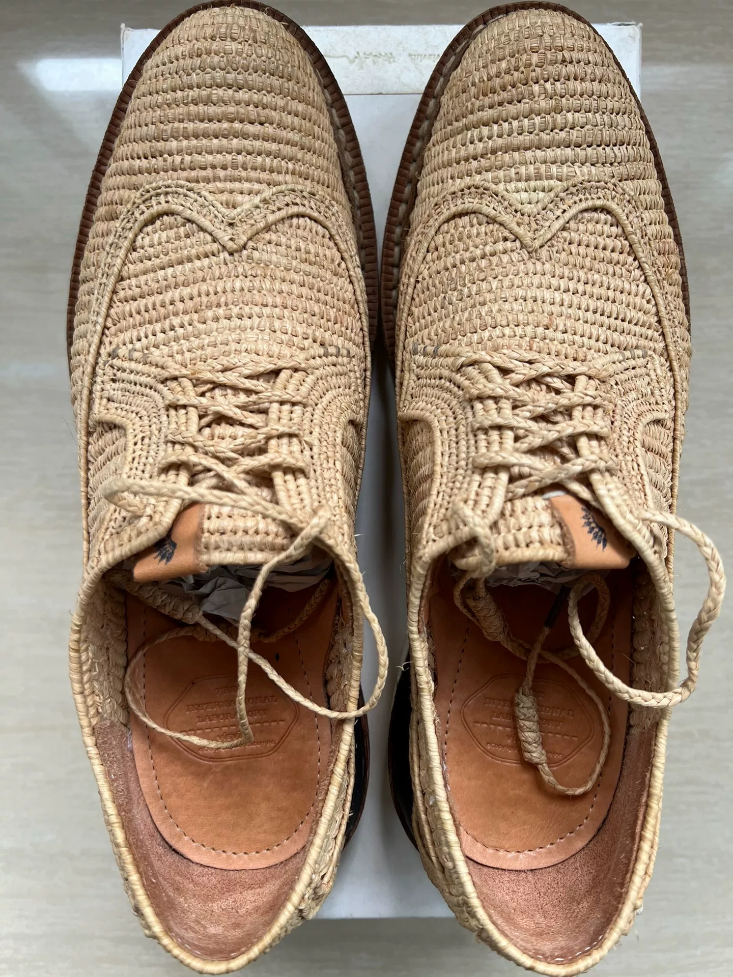 visvim patrician raffia folk shoes — front