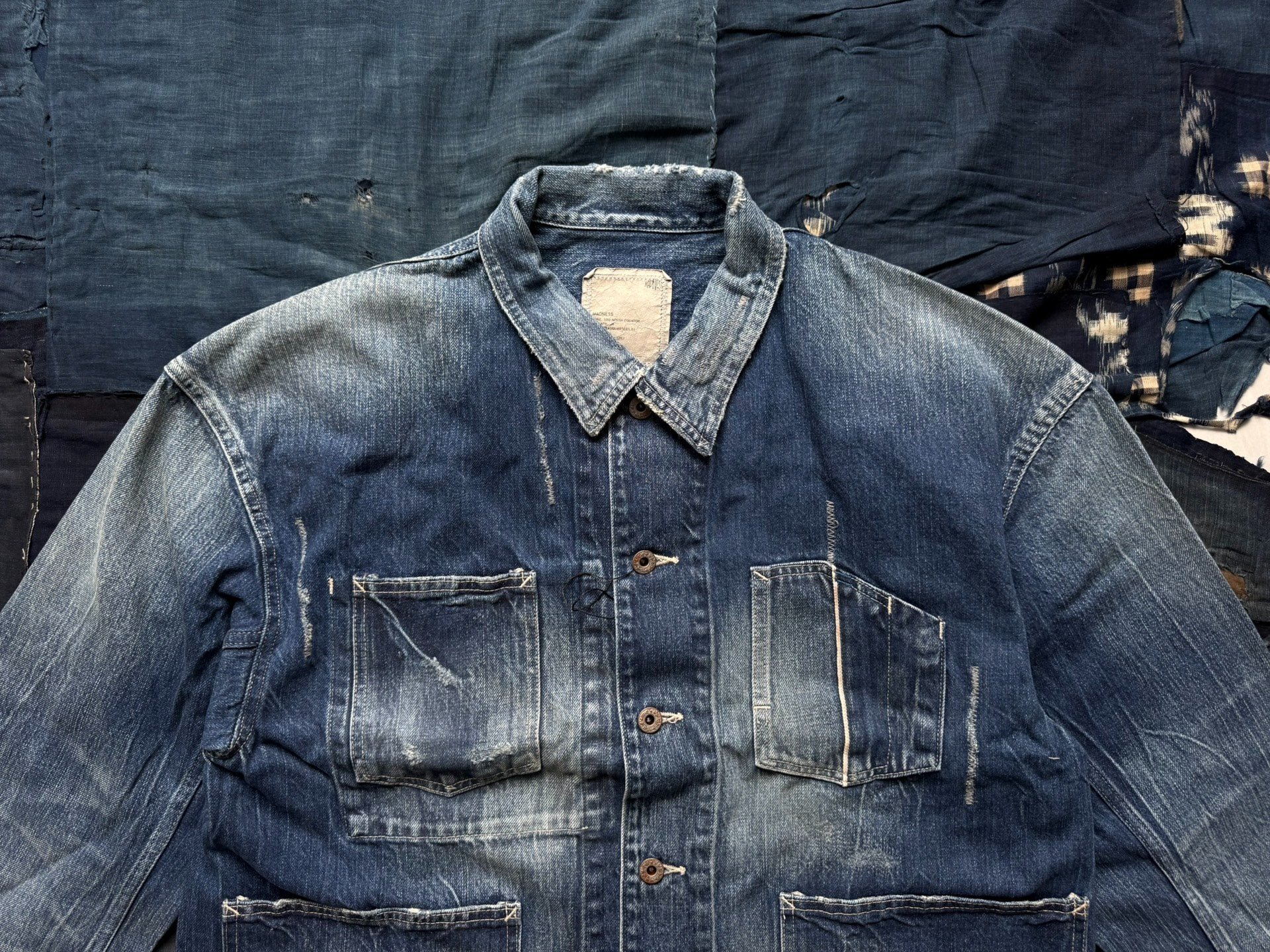 MADNESS 4P Regenerated Denim Chore Jacket — back