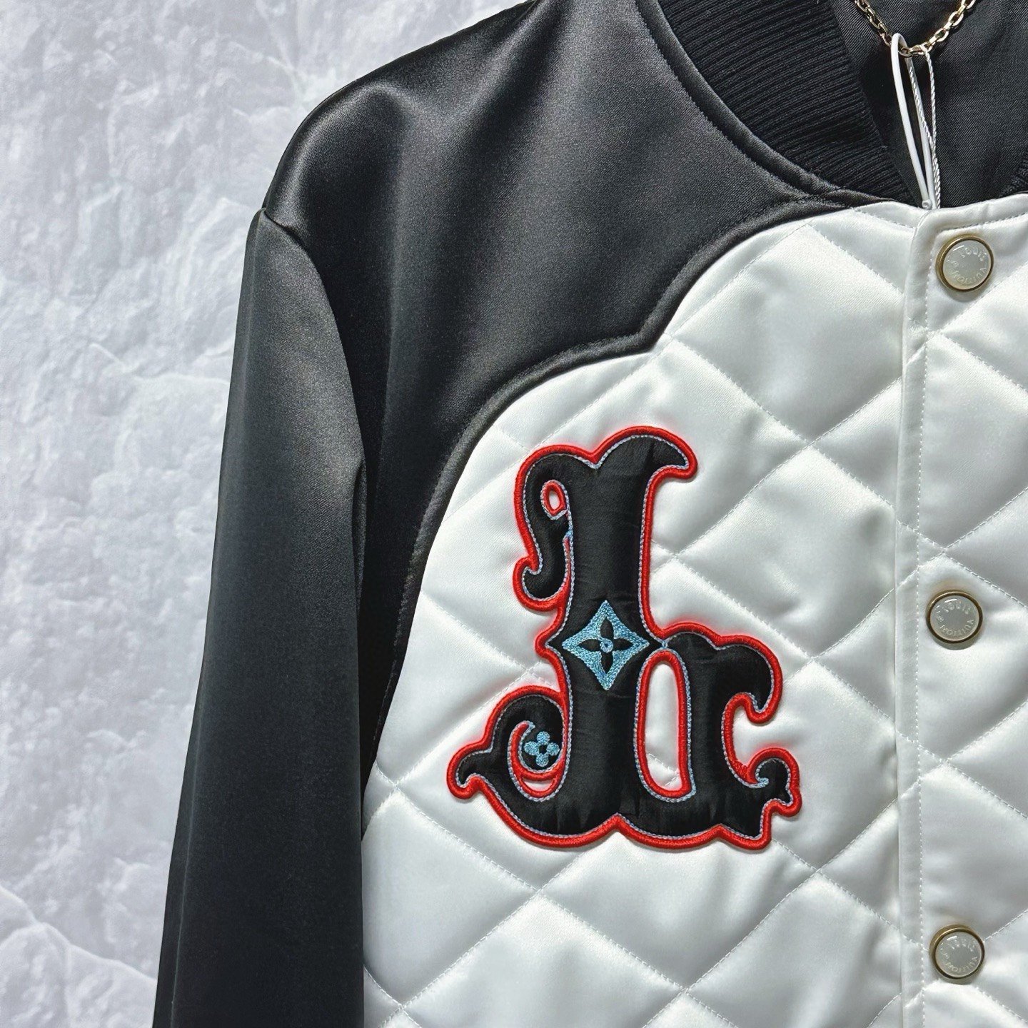 Louis Vuitton FW24 Pearl Button Baseball Jacket — detail
