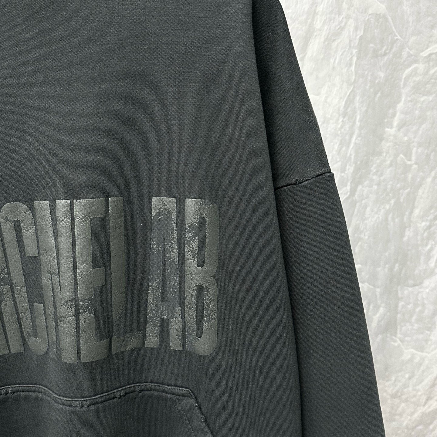 Balenciaga SS24 Printed Distressed Hoodie — detail