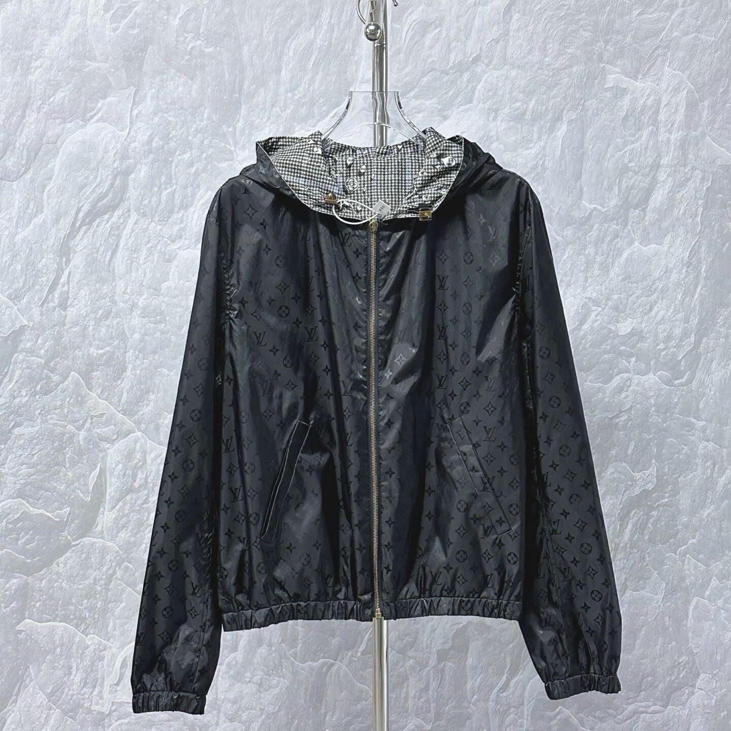 Louis Vuitton SS26 Reversible Raindrop Hooded Jacket — detail