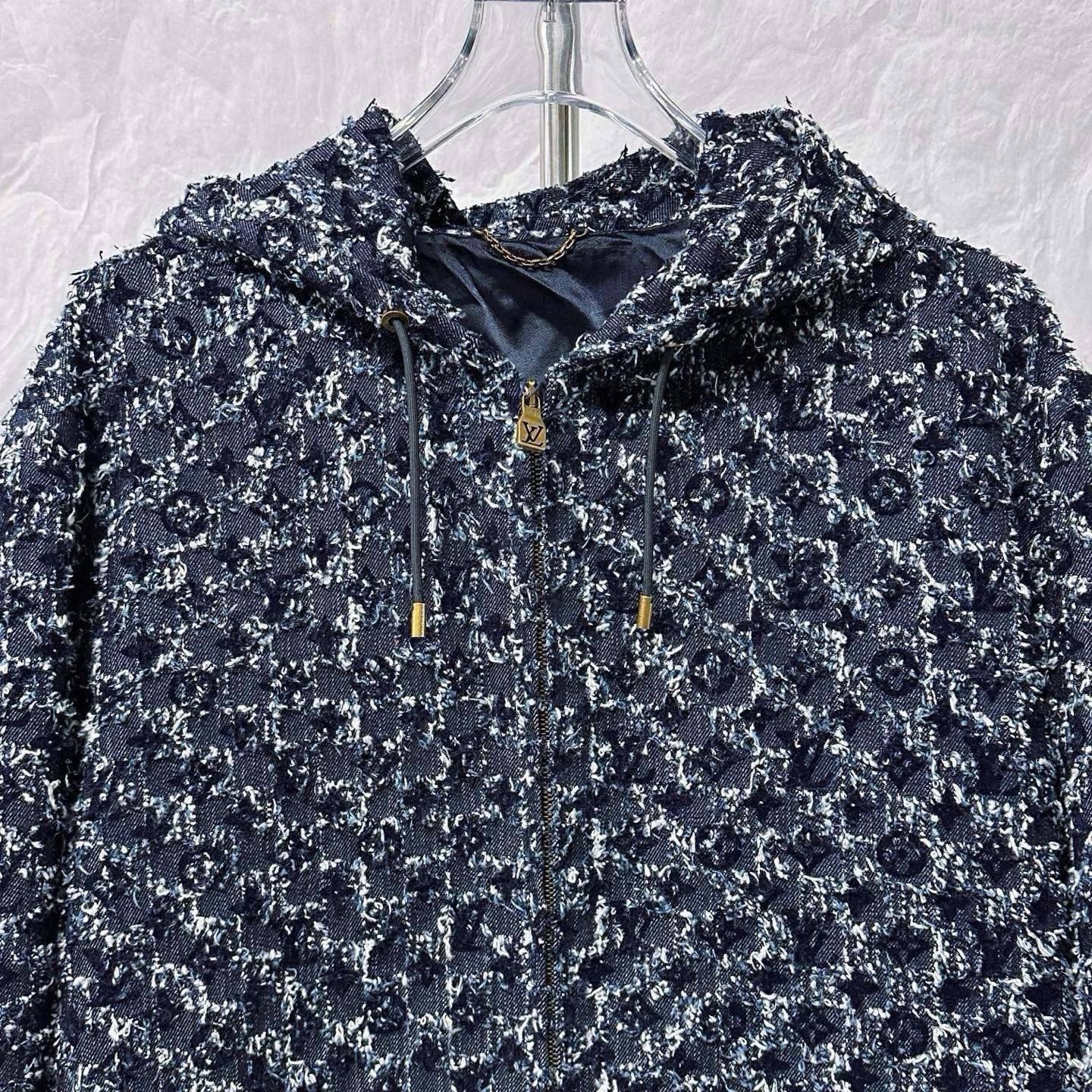 Louis Vuitton FW25 Flocked Monogram Hooded Jacket — front
