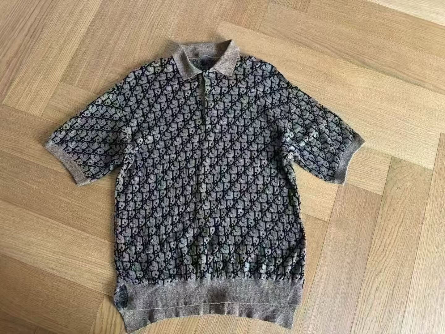 Dior Brown Monogram Knit Short-Sleeve Polo