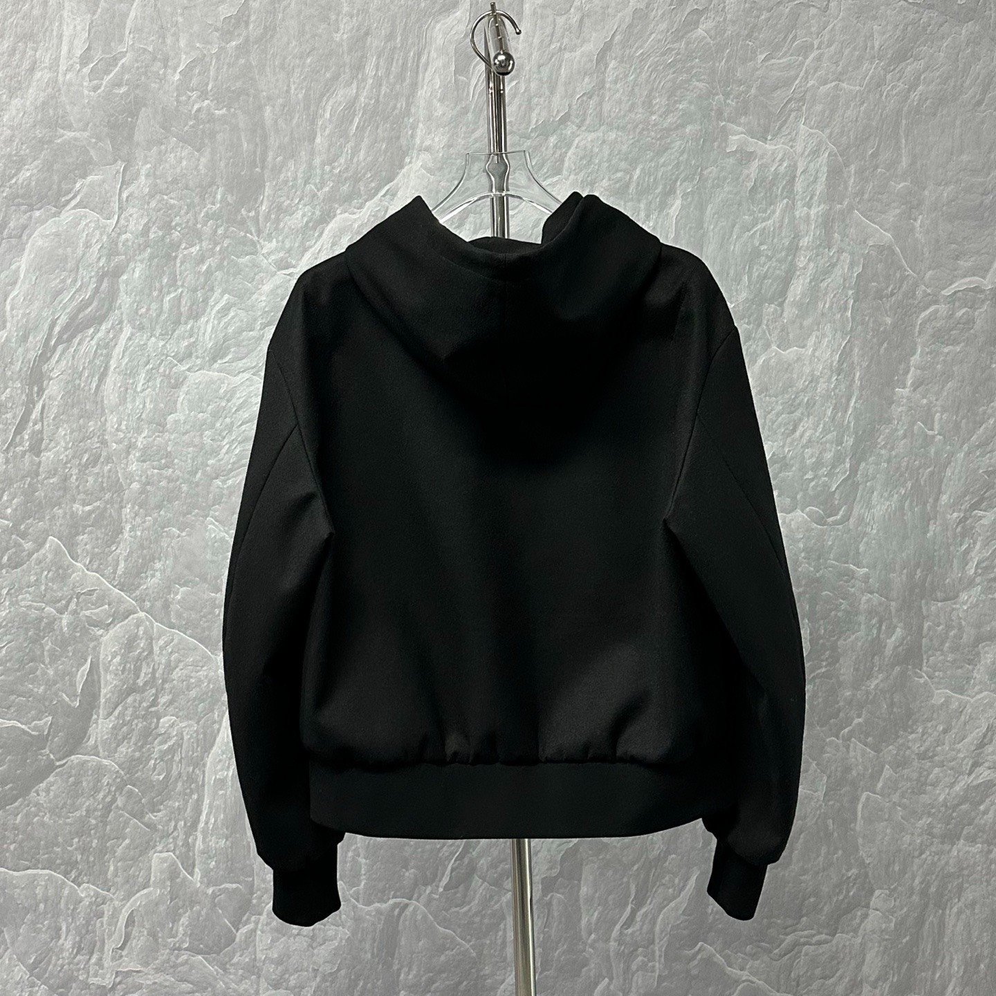 Louis Vuitton SS26 Metal Logo Hooded Wool Jacket — back