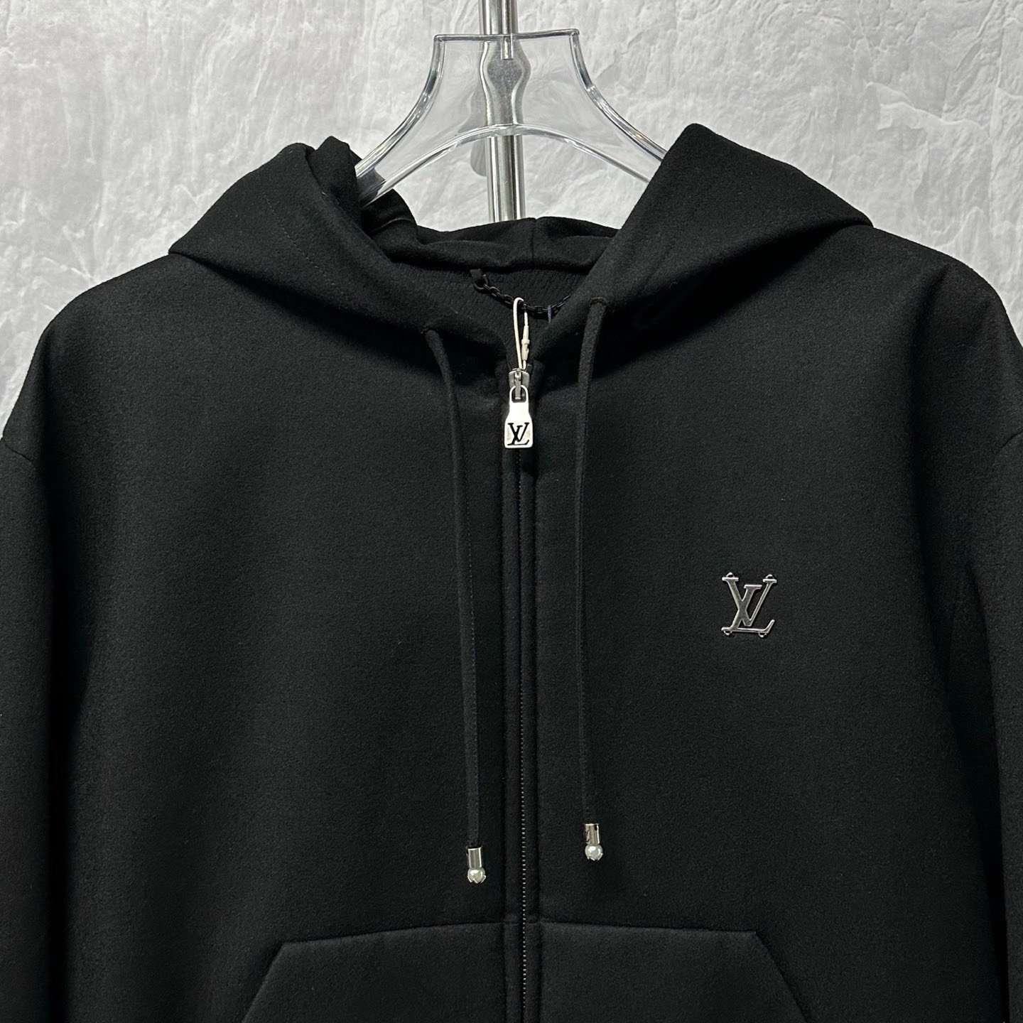 Louis Vuitton SS26 Metal Logo Hooded Wool Jacket — front
