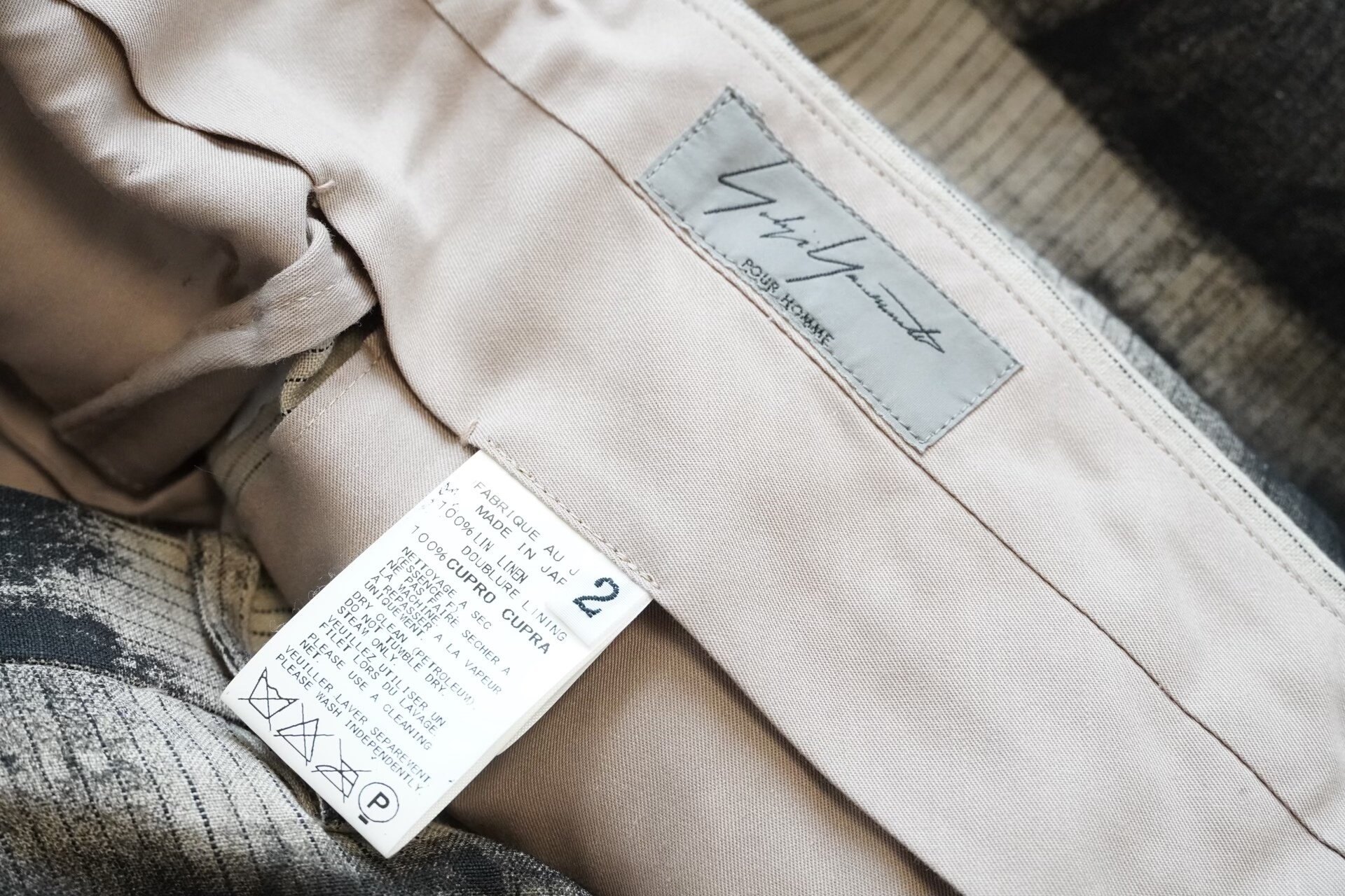 Yohji Yamamoto 15SS Hand-Dyed Straight-Leg Pants — label