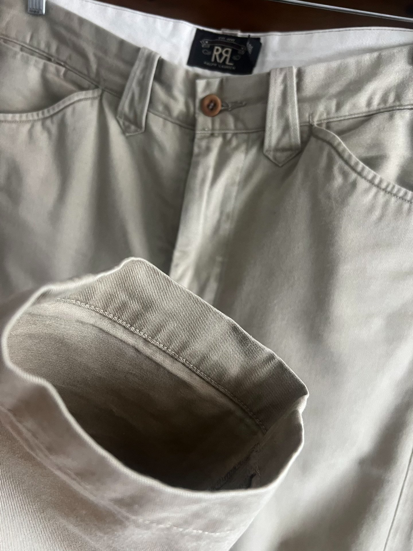 RRL Double RL Khaki Gem Button Officer Pants — back