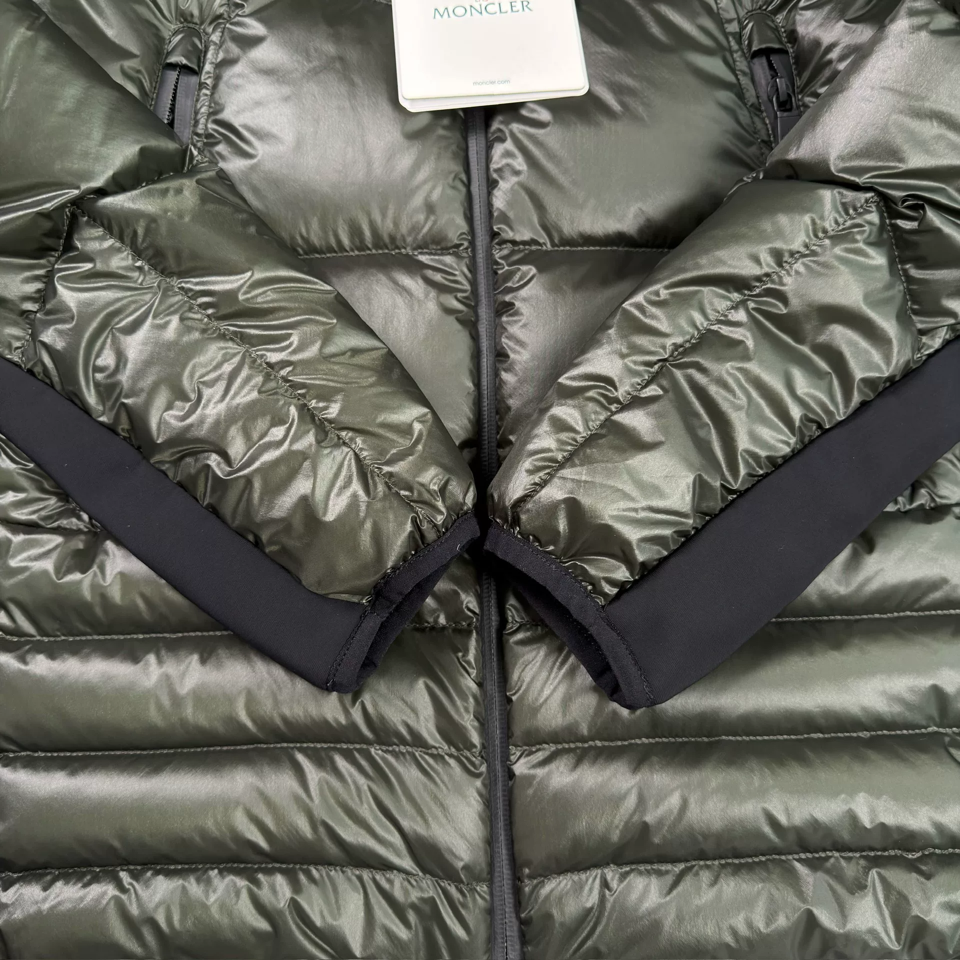 Moncler Green Short High-Neck Down Jacket — label