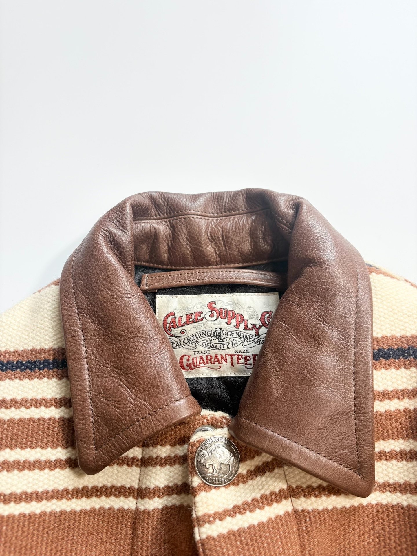 Calee Carpet Fabric Leather Collar Jacket — detail