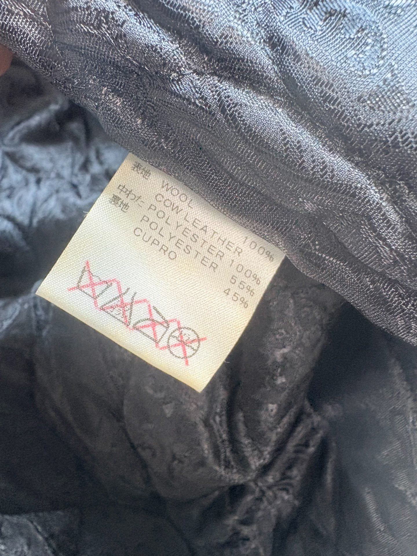 Calee Carpet Fabric Leather Collar Jacket — label