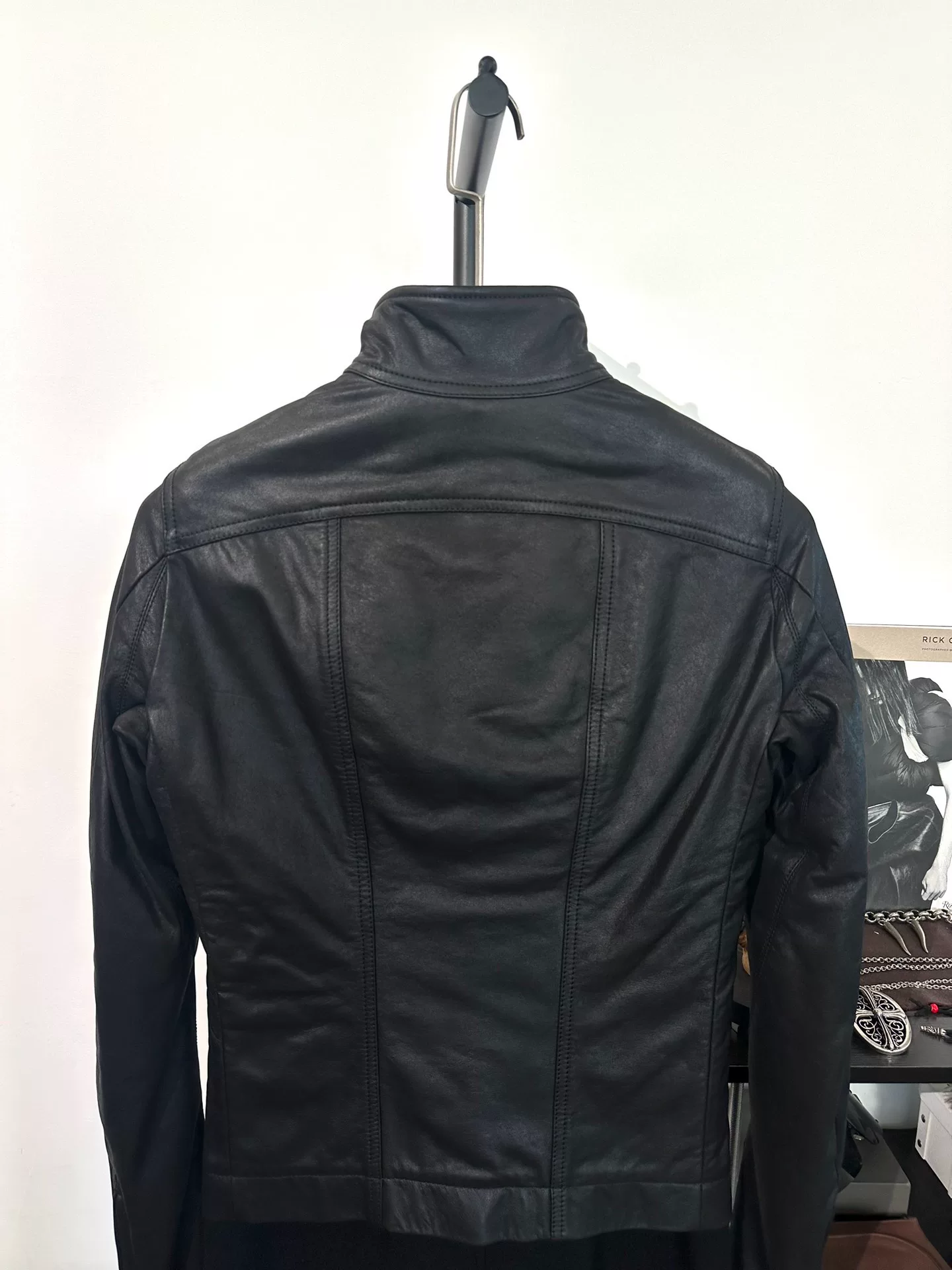 Rick Owens Leather Wool Mid-Length Coat — back