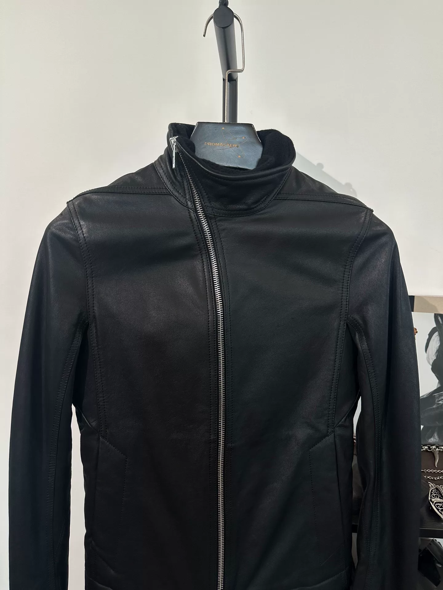 Rick Owens Leather Wool Mid-Length Coat — label