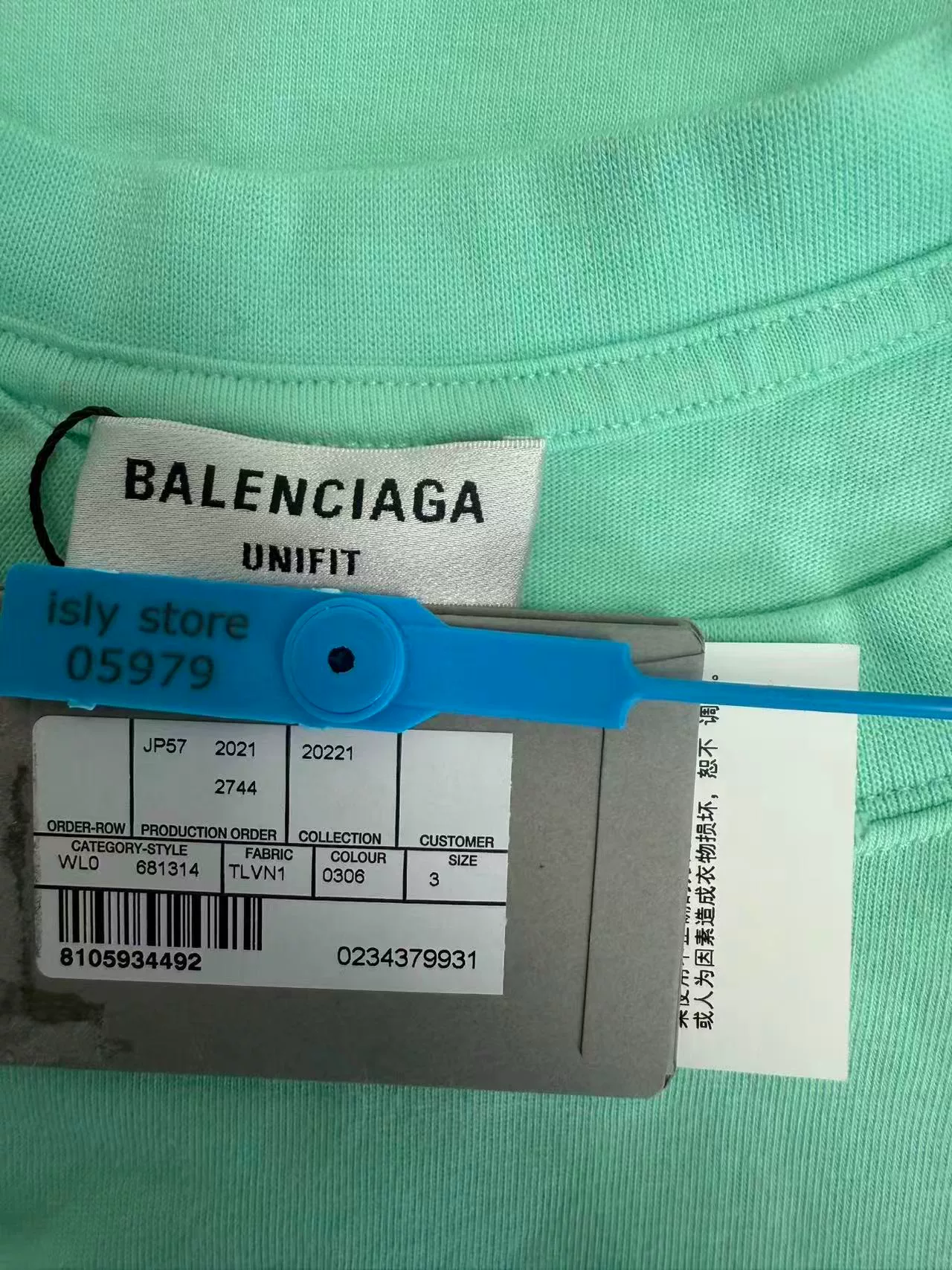 Balenciaga Distressed Mint Green Crewneck T-shirt — back