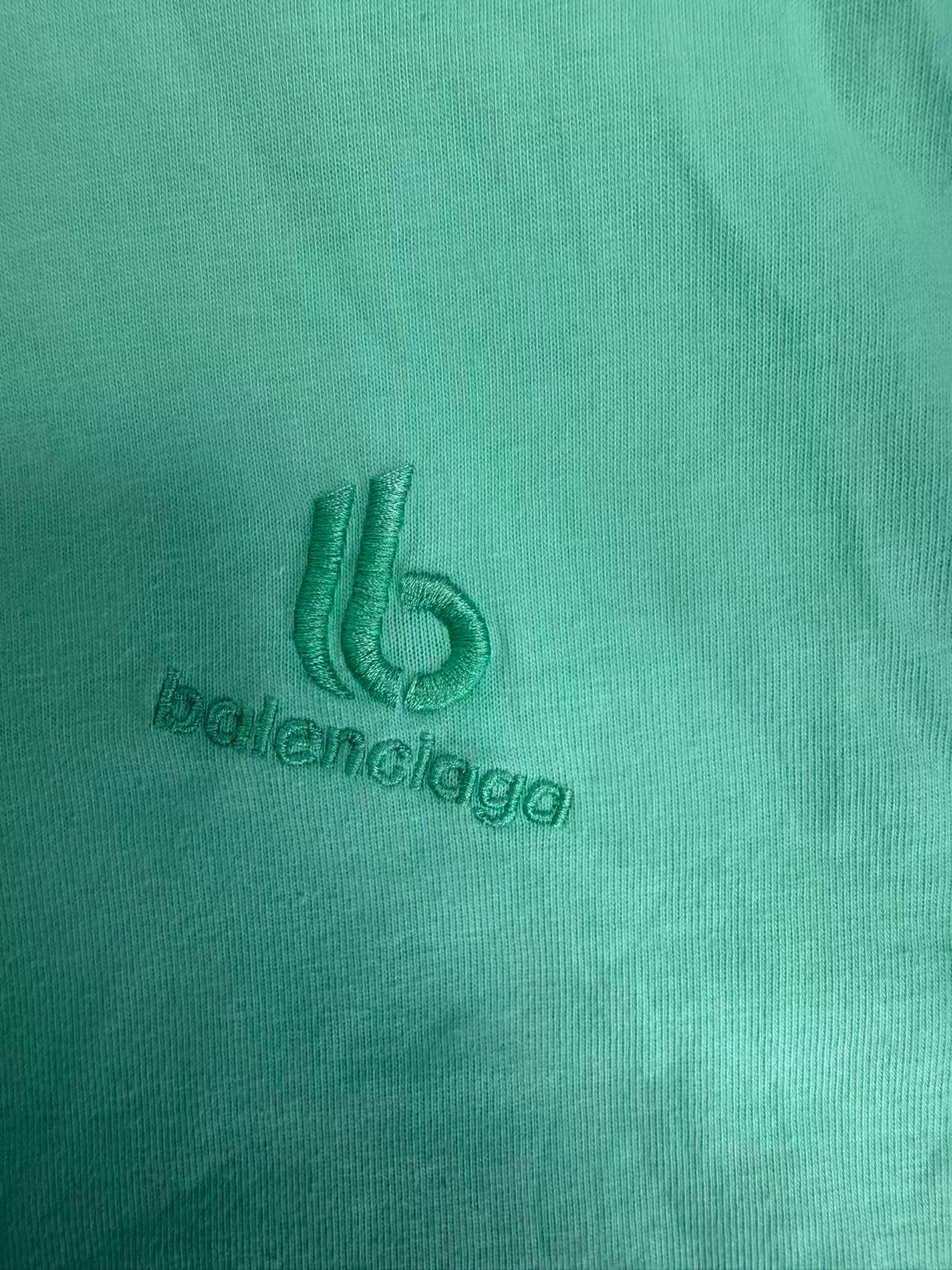 Balenciaga Distressed Mint Green Crewneck T-shirt — detail