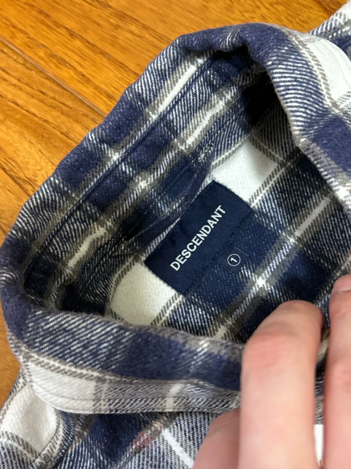 Descendant Moss Check Tie-Dye Long-Sleeve Shirt — label