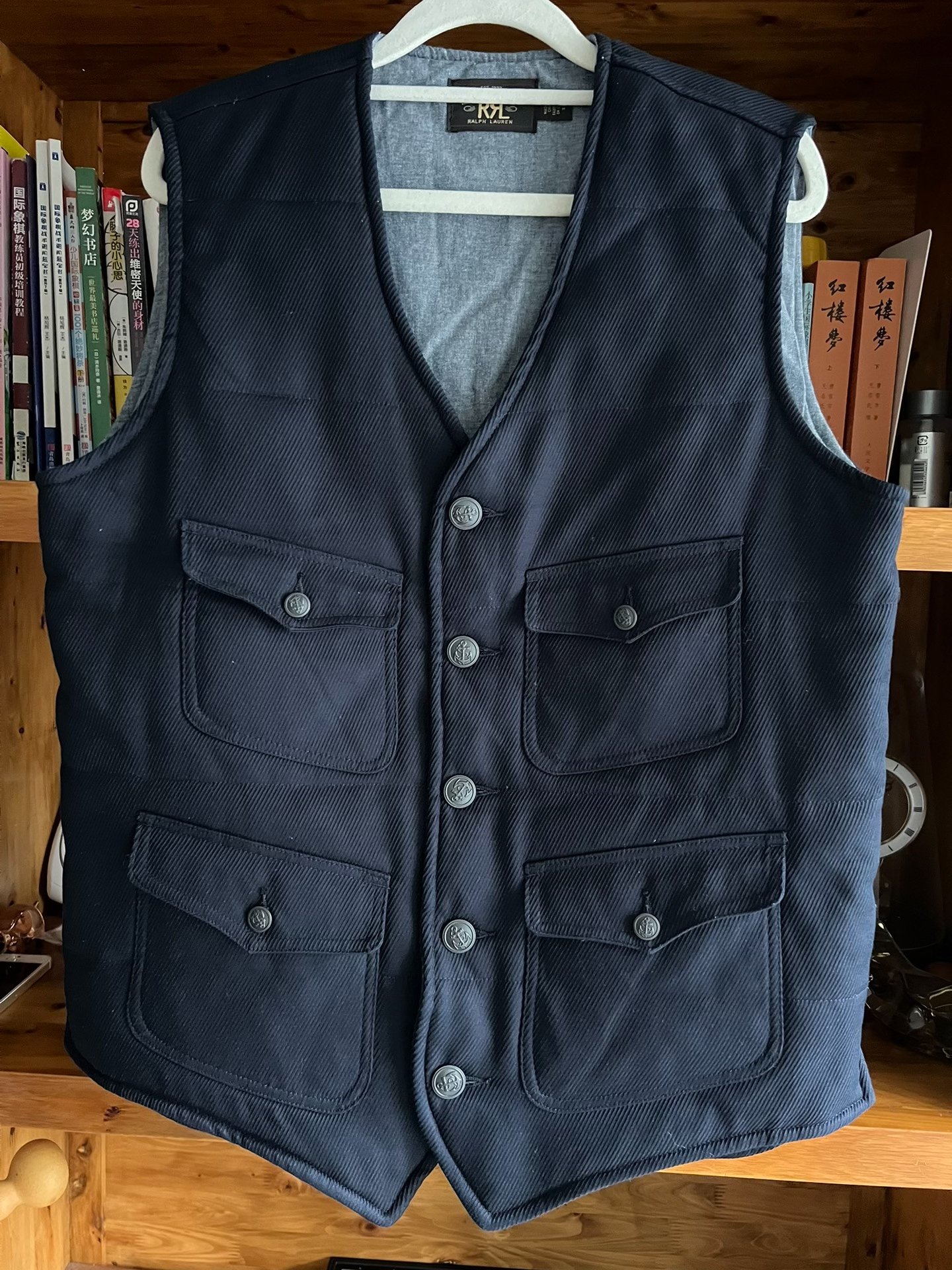 RRL Indigo Dyed Wool Down Vest — detail