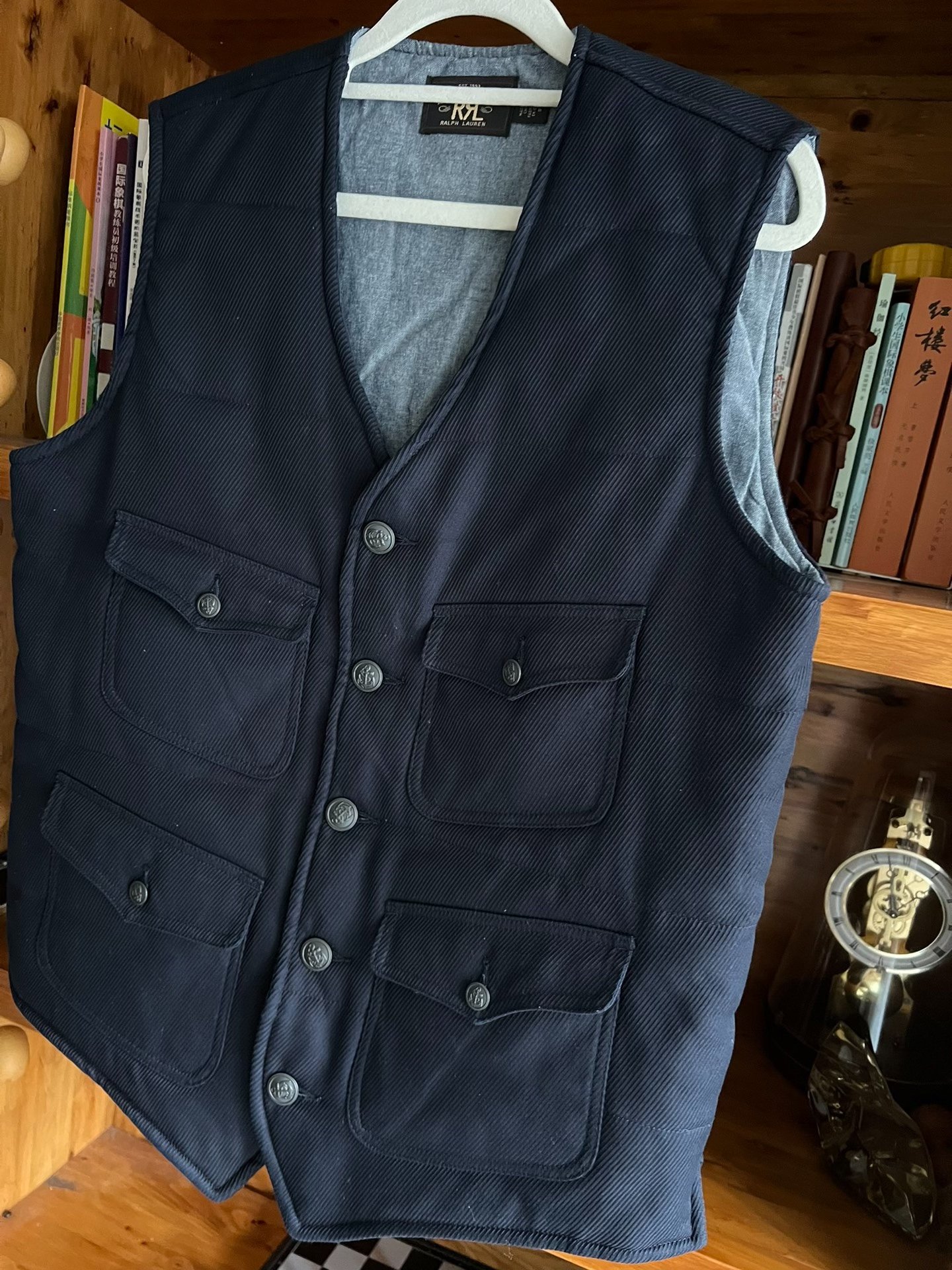 RRL Indigo Dyed Wool Down Vest — front