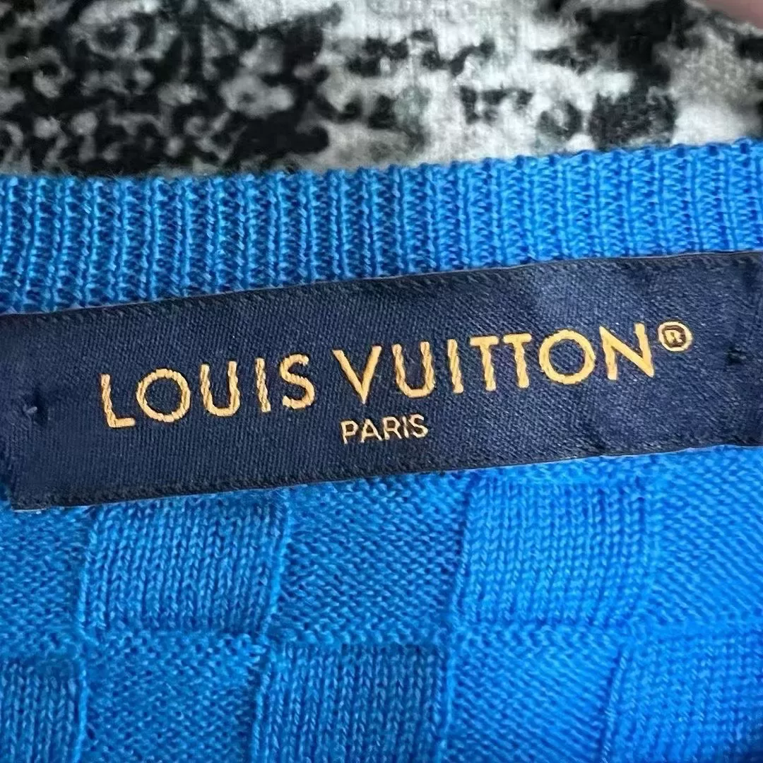 Louis Vuitton Blue Checkered Wool Sweater — detail