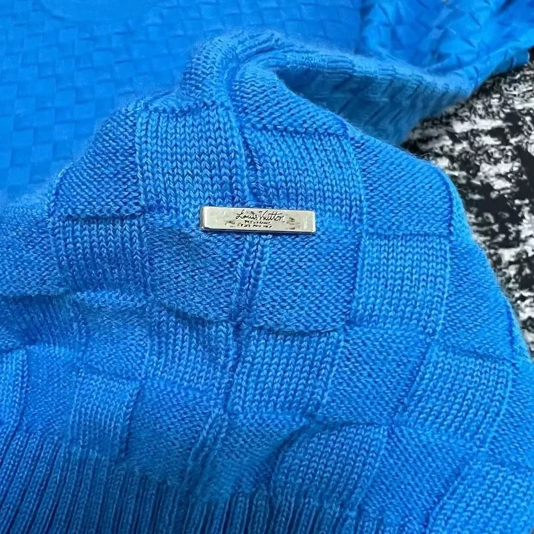 Louis Vuitton Blue Checkered Wool Sweater — label