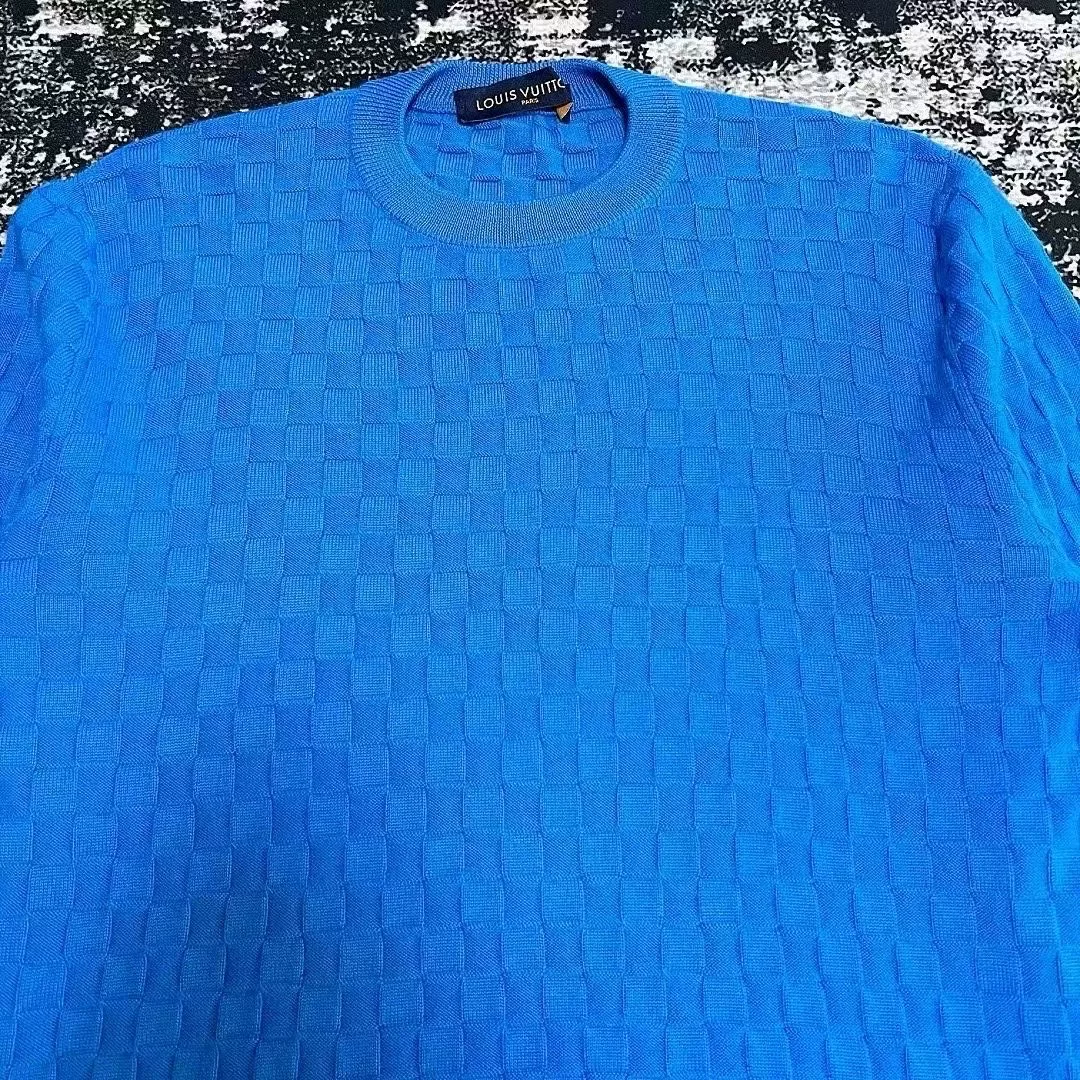 Louis Vuitton Blue Checkered Wool Sweater — front