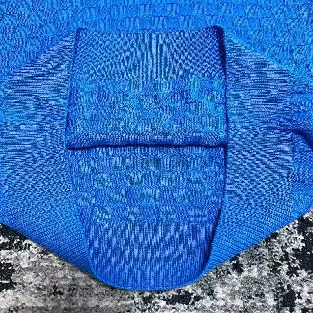 Louis Vuitton Blue Checkered Wool Sweater — back