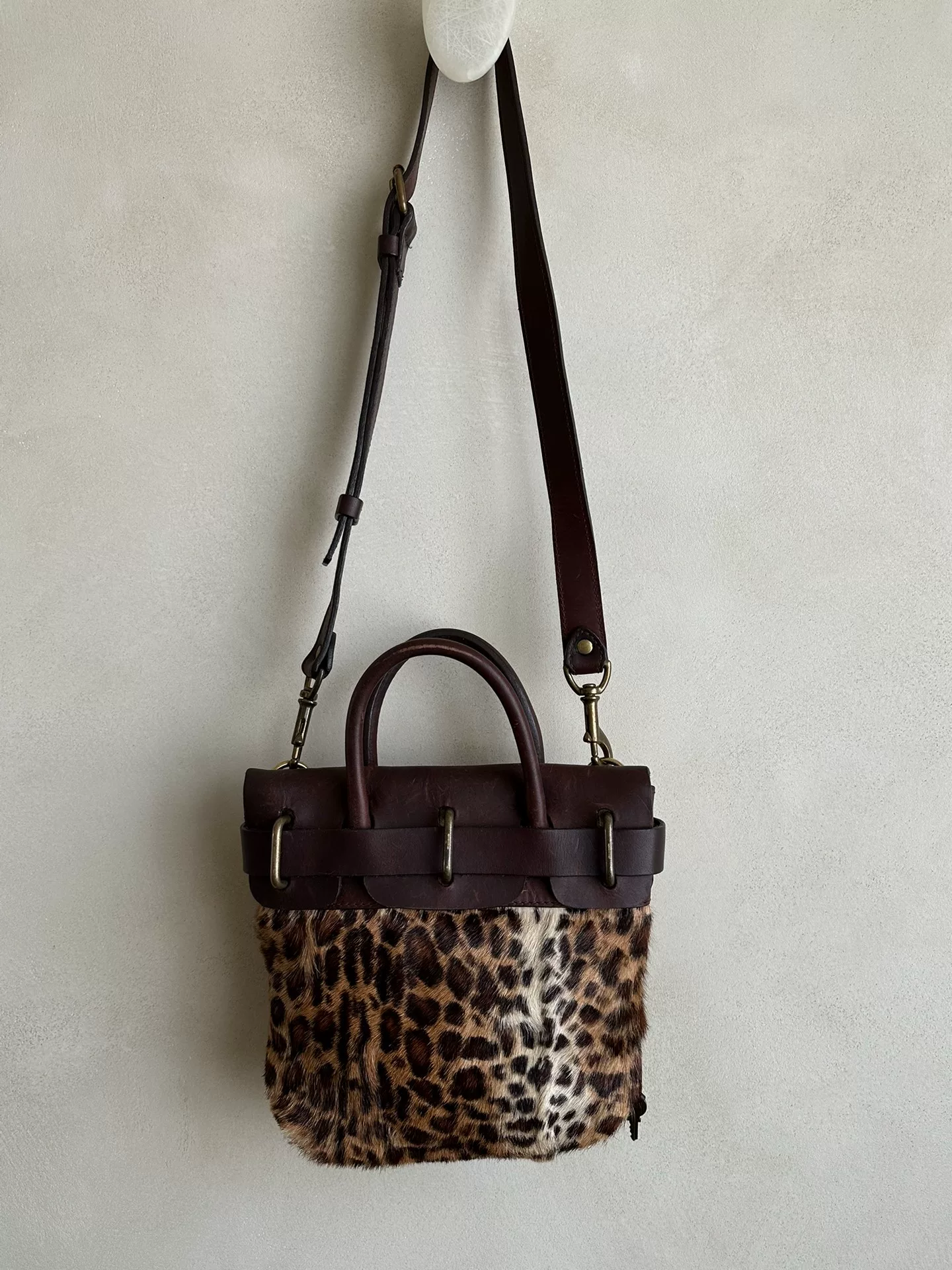 Visvim Mail Satchel XXS Leopard — front