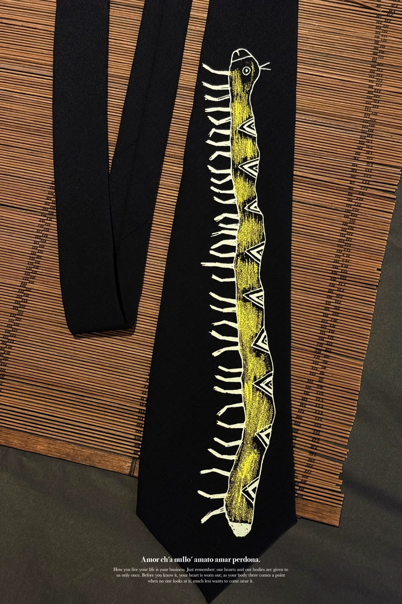 Yohji Yamamoto Discharge Print Caterpillar Tie — front