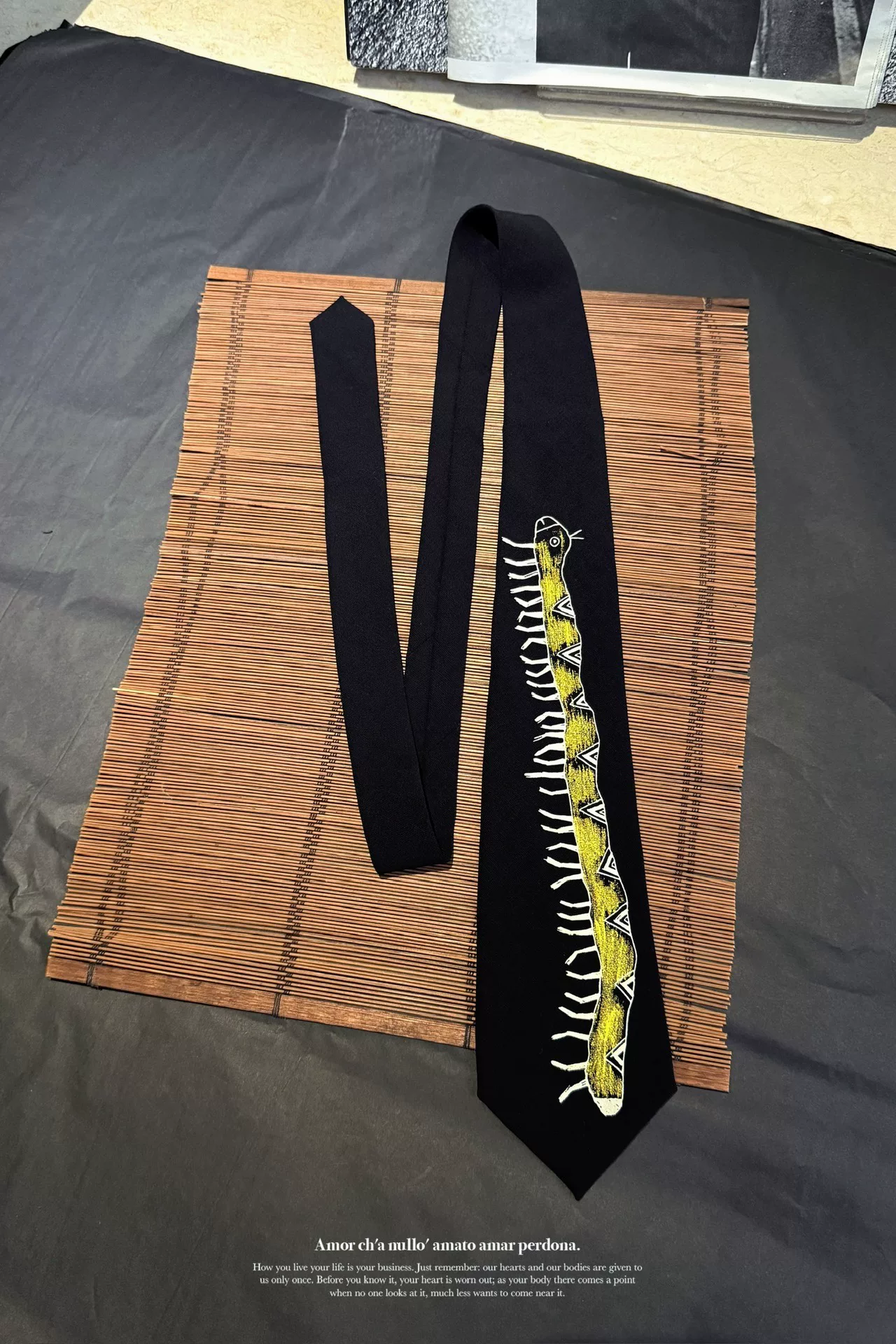 Yohji Yamamoto Discharge Print Caterpillar Tie