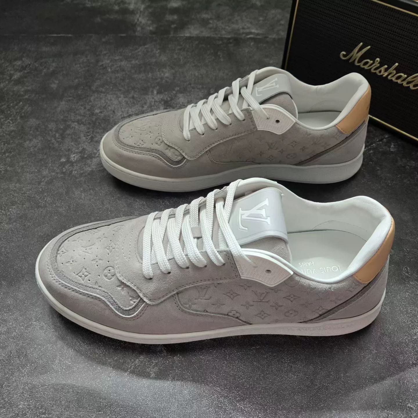 Louis Vuitton Gray White Embossed Sneakers