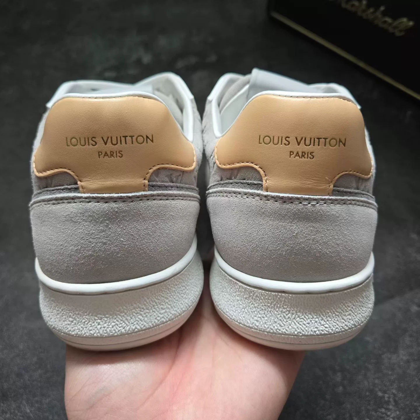 Louis Vuitton Gray White Embossed Sneakers — detail
