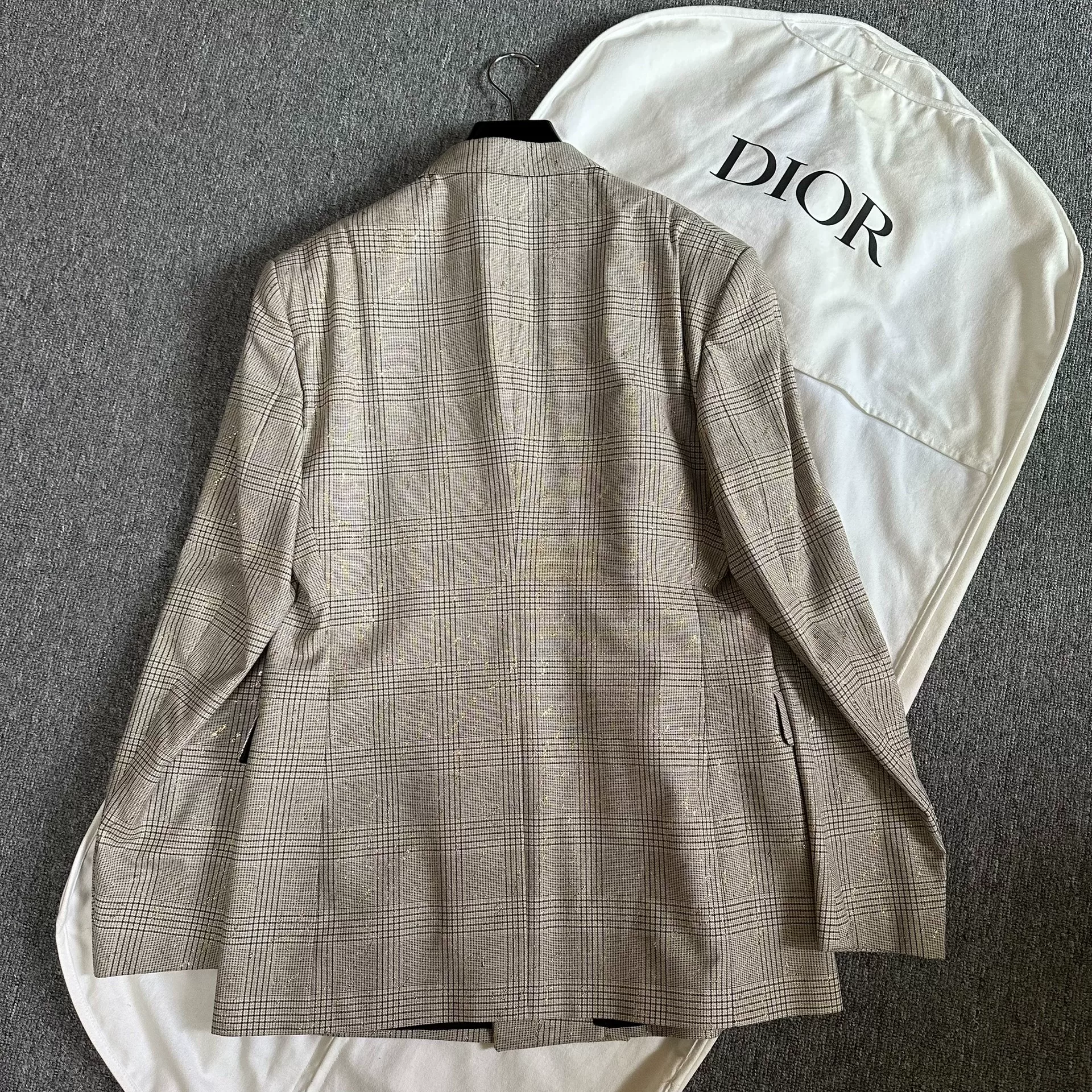 Berluti Beige Plaid Gold Thread Suit Jacket — back