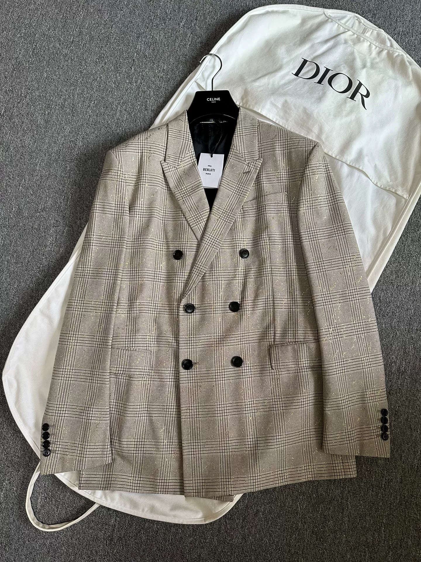 Berluti Beige Plaid Gold Thread Suit Jacket
