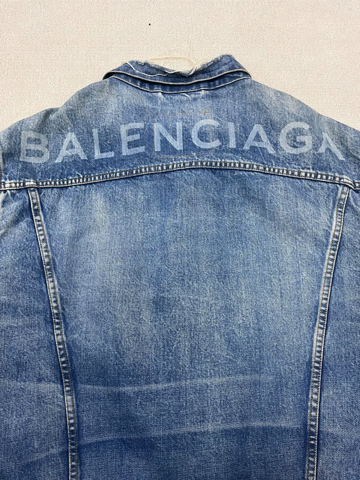 Balenciaga Washed Distressed Logo Denim Jacket — detail